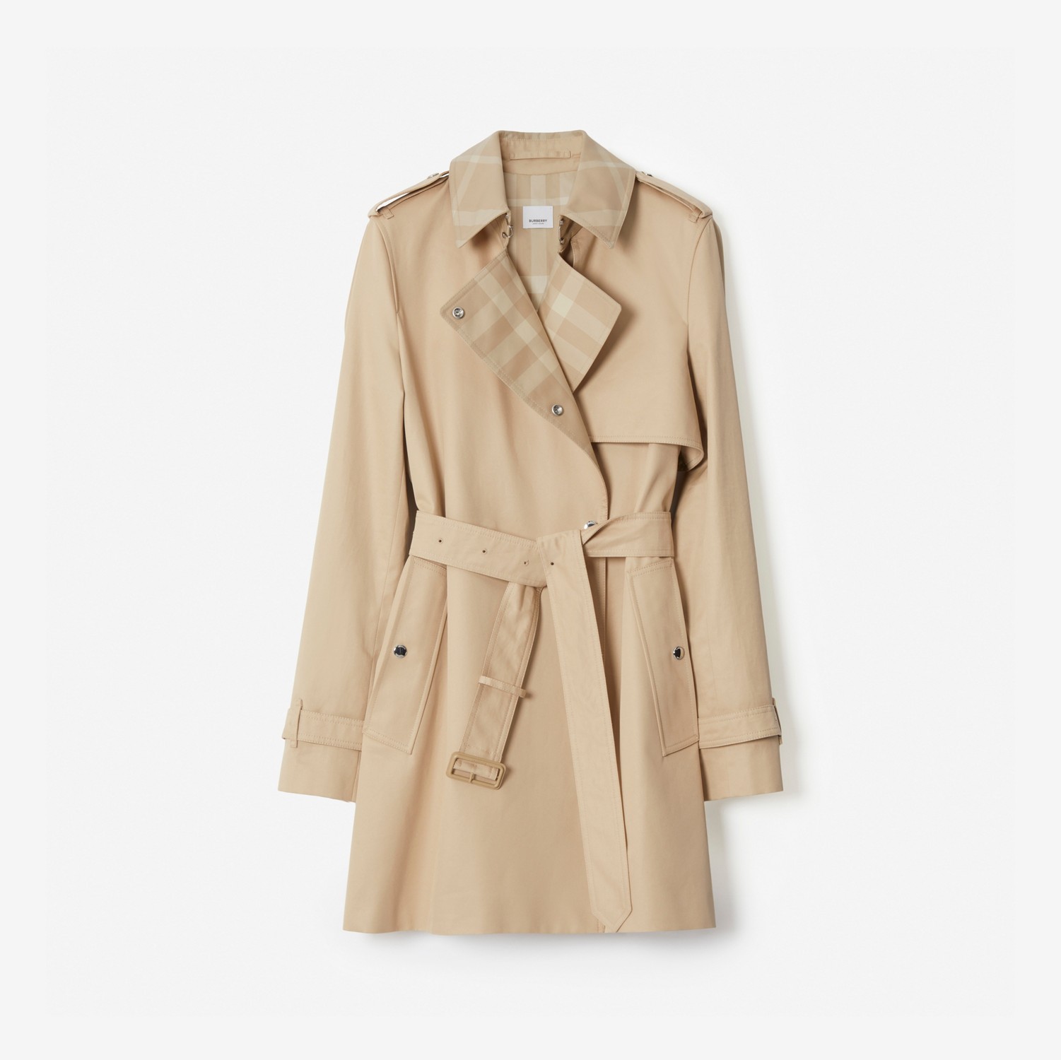 Trench coat en algodón de gabardina con paneles Check (Rosa Beige Suave) - Mujer | Burberry® oficial