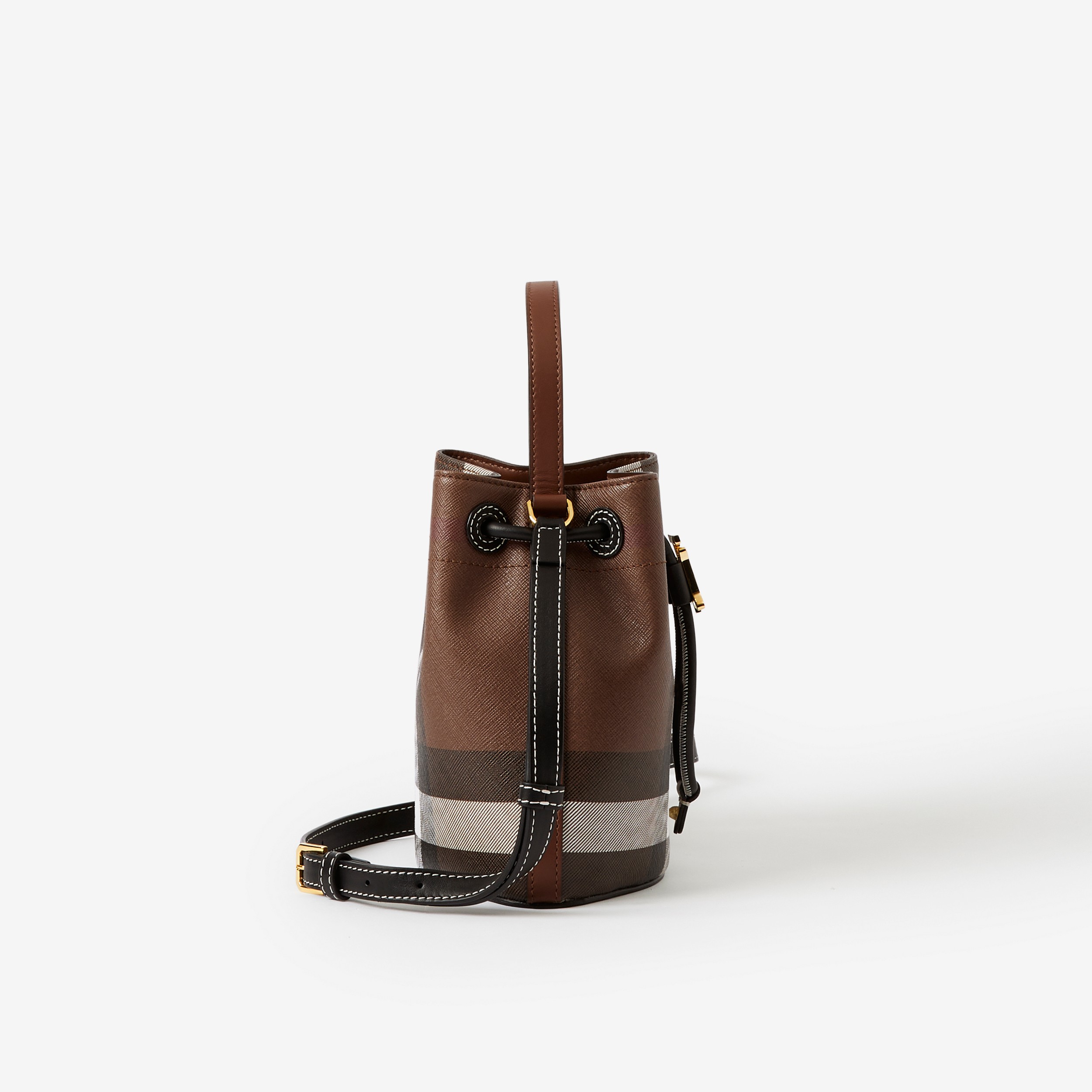 Check and Leather Mini TB Bucket Bag in Dark Birch Brown - Women | Burberry® Official - 2