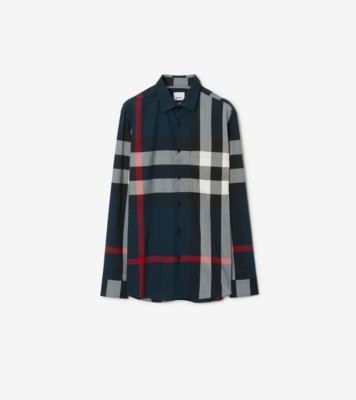 Check Cotton Shirt in Navy - Men | Burberry® Official