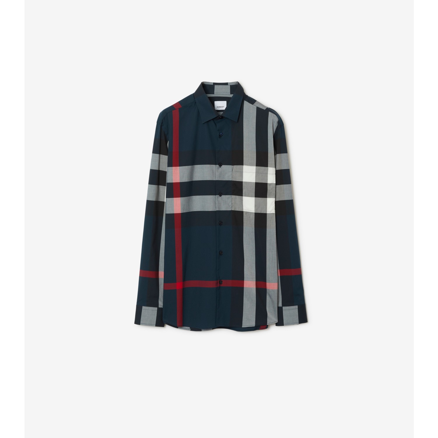 チェック コットンシャツ (ネイビー) - メンズ, コットン | Burberry®公式サイト