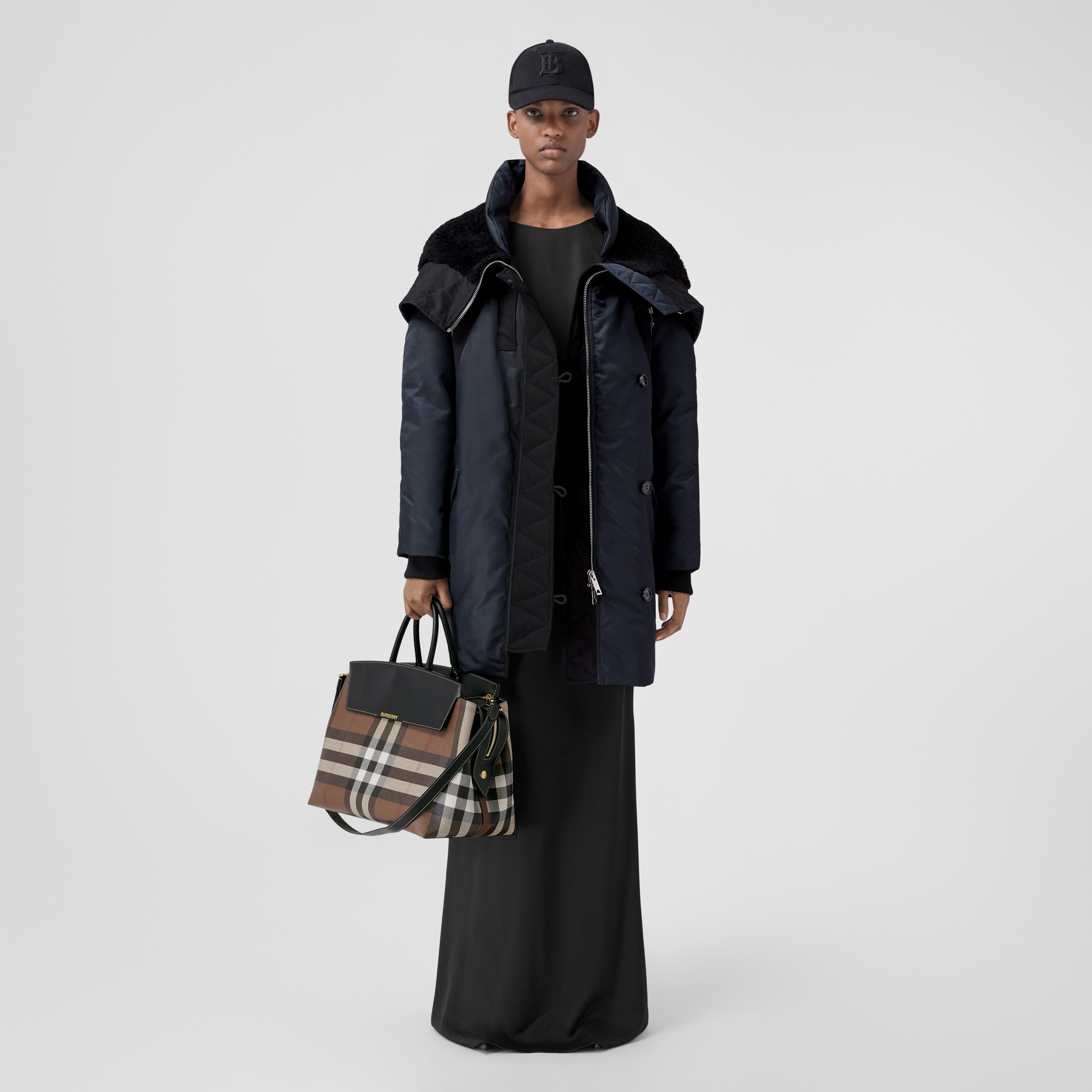 Hooded Nylon Oversized Puffer Coat in Dark Charcoal Blue - Women | Burberry® Official - 1