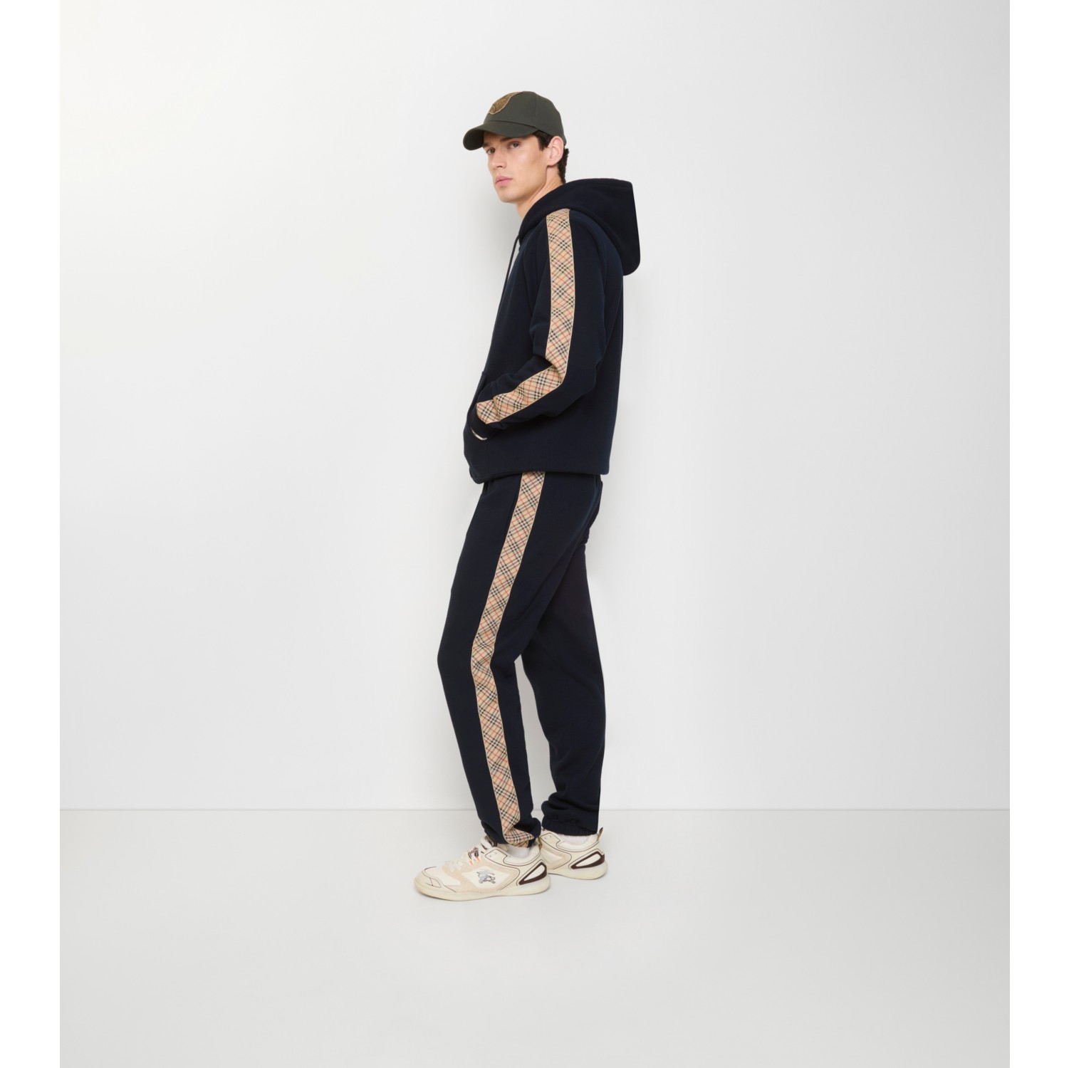 Check Trim Cotton Jogging Pants