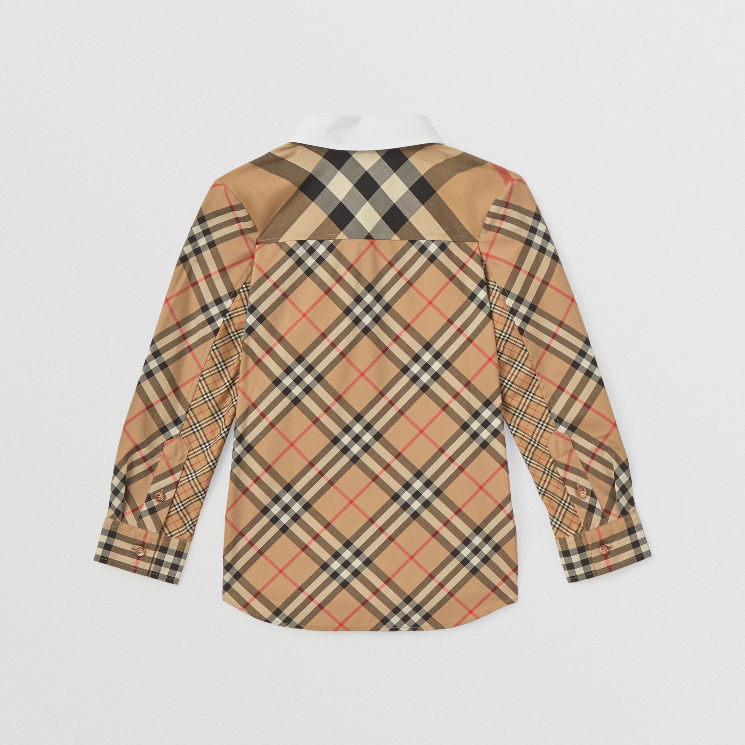 Patchwork Check Stretch Cotton Shirt in Archive Beige | Burberry® Official - 4