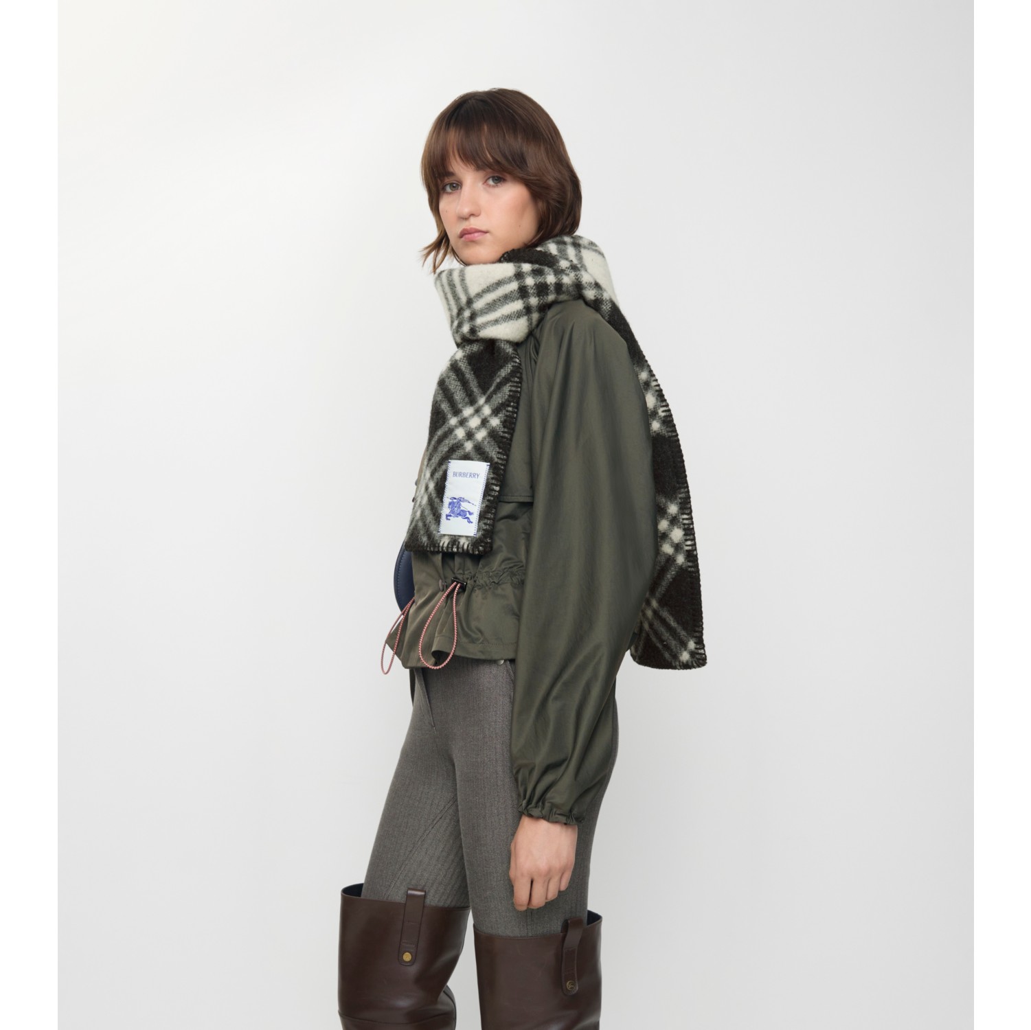 Narrow Check Wool Scarf