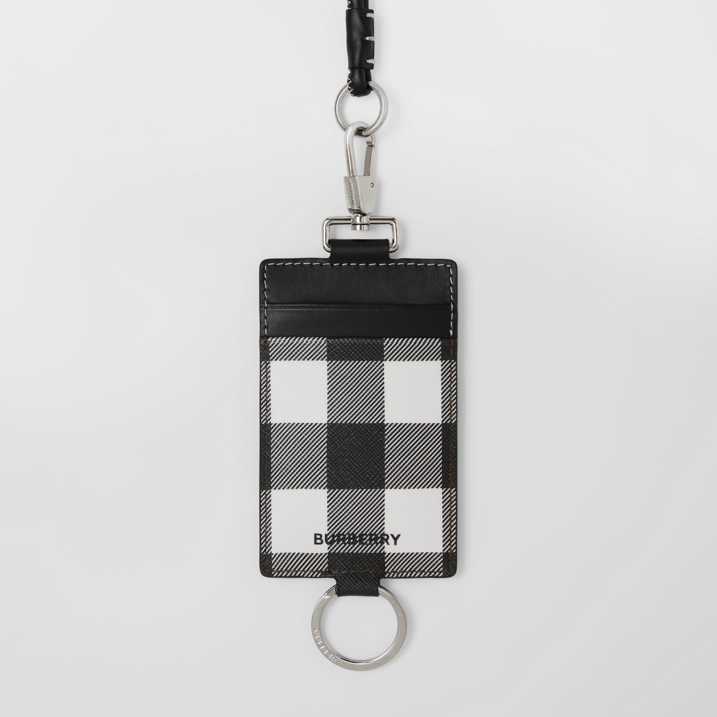 Check and Leather ID Card Case Lanyard in Dark Birch Brown - Men | Burberry® Official - 3
