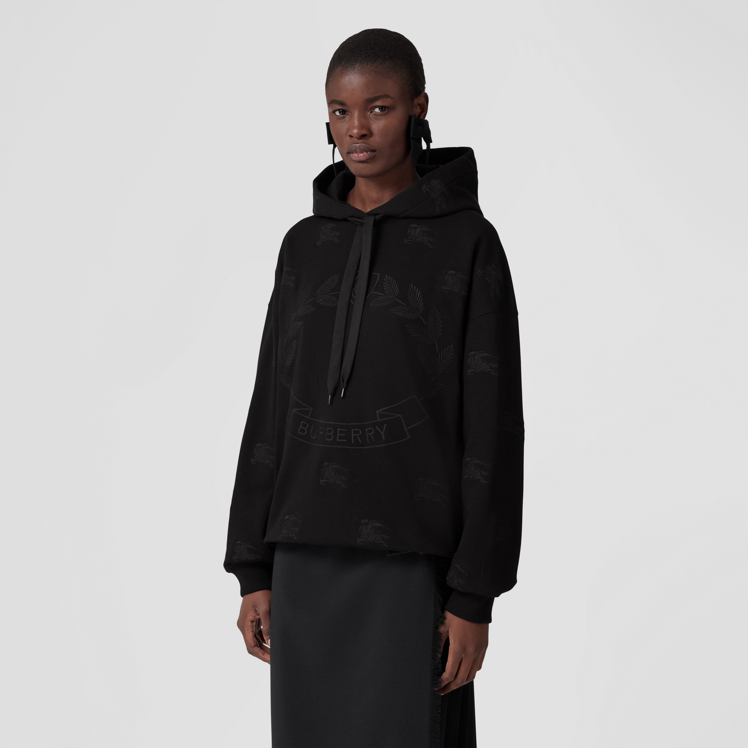 Embroidered EKD Cotton Oversized Hoodie in Black - Women | Burberry® Official - 1