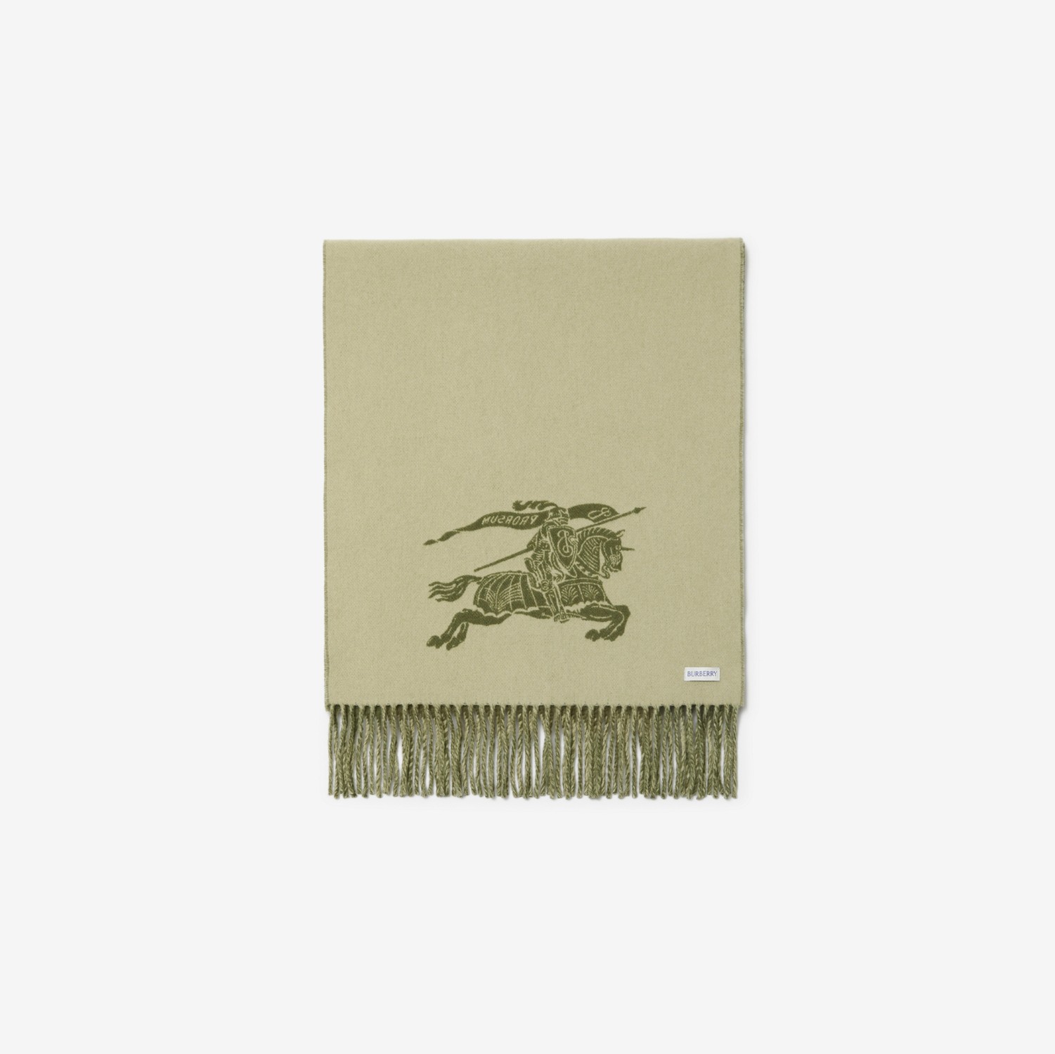 双面两用马术骑士徽标羊绒围巾 (灌木绿 / 猎户米) | Burberry® 博柏利官网