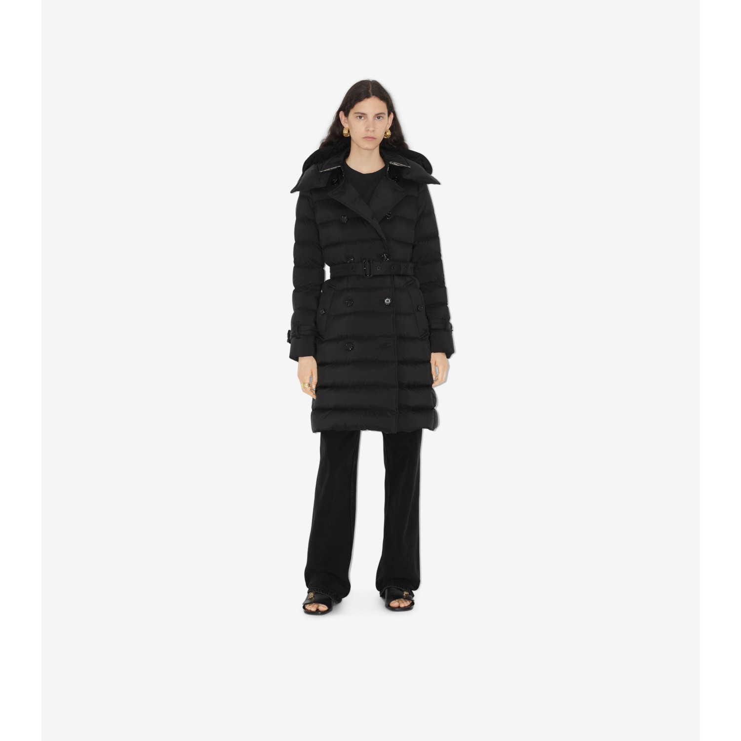 Black STARTK2RS recycled-nylon padded longline coat