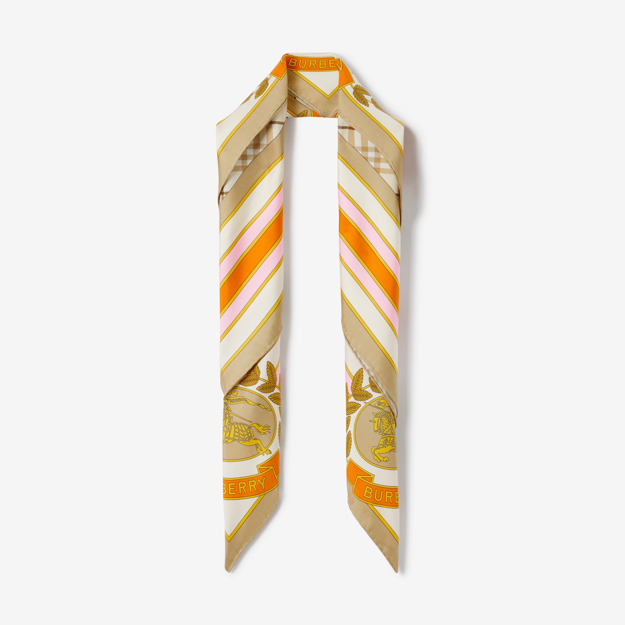 Pañuelo cuadrado en seda con collage (Rosa Beige Suave/naranja Intenso) | Burberry® oficial - 2