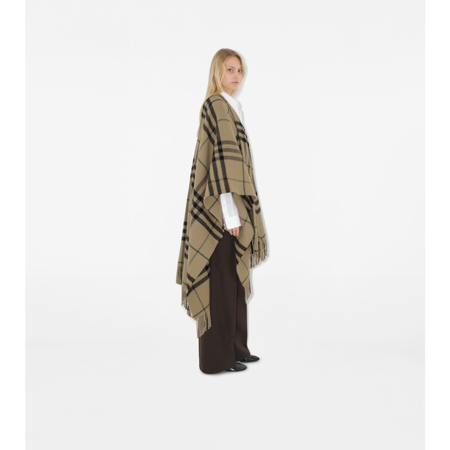 Check Wool Cashmere Cape