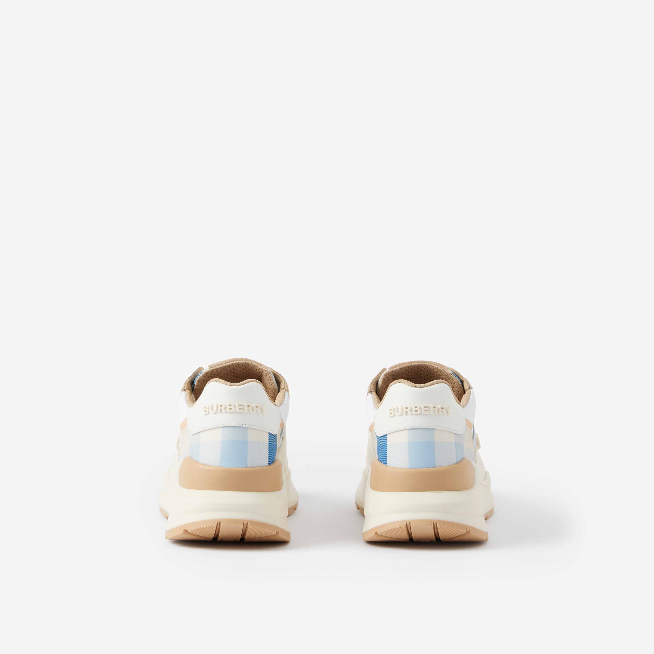 Check, Suede and Leather Sneakers in Soft Blue - Women | Burberry® Official - 3