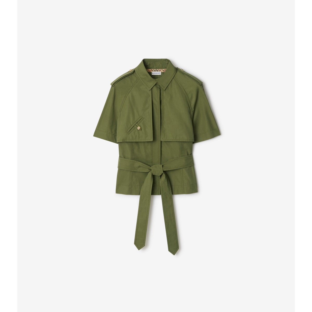  Check Cropped Poplin Trench Shirt