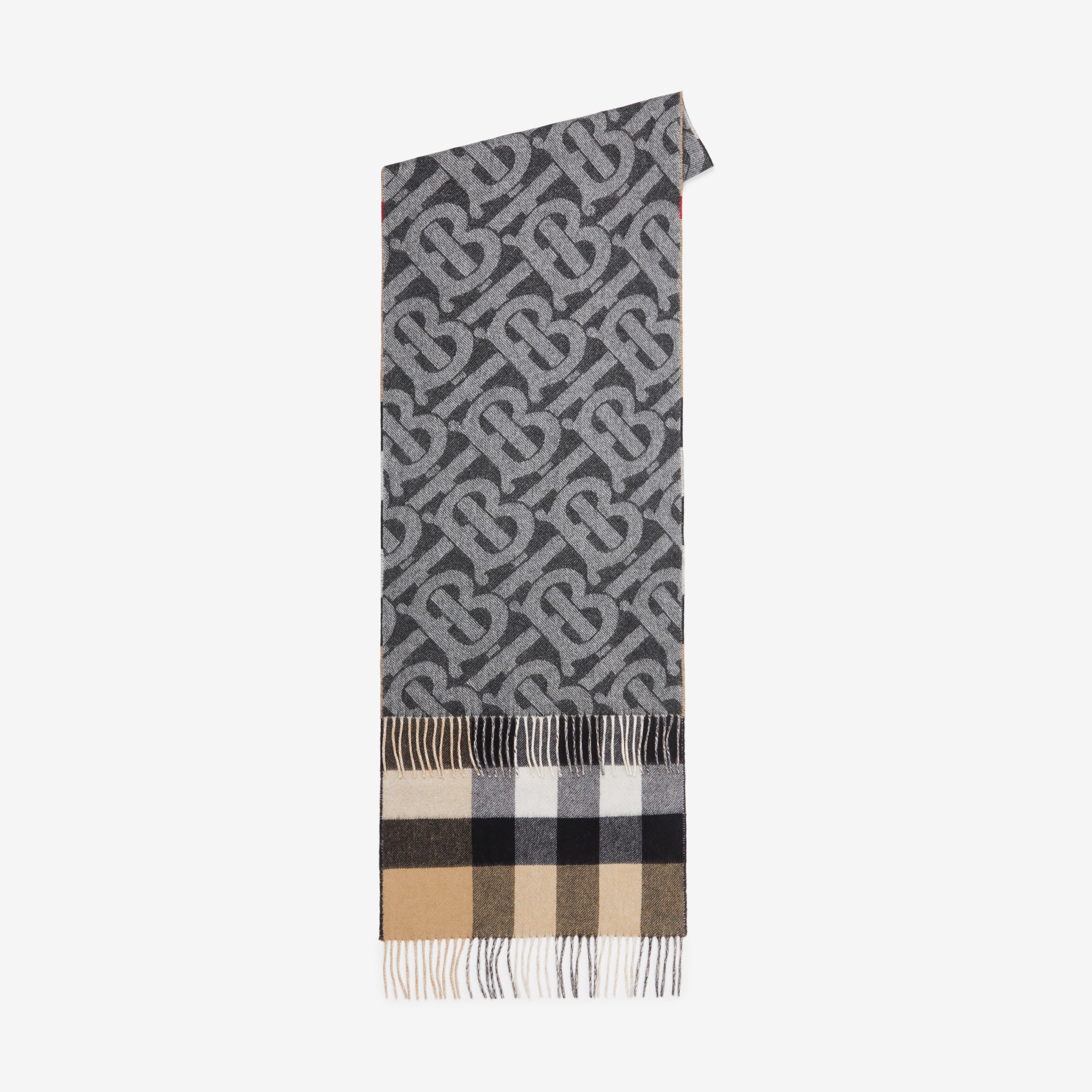 Sciarpa reversibile in cashmere con motivo tartan e motivo monogramma (Nero/bianco) | Sito ufficiale Burberry® - 2