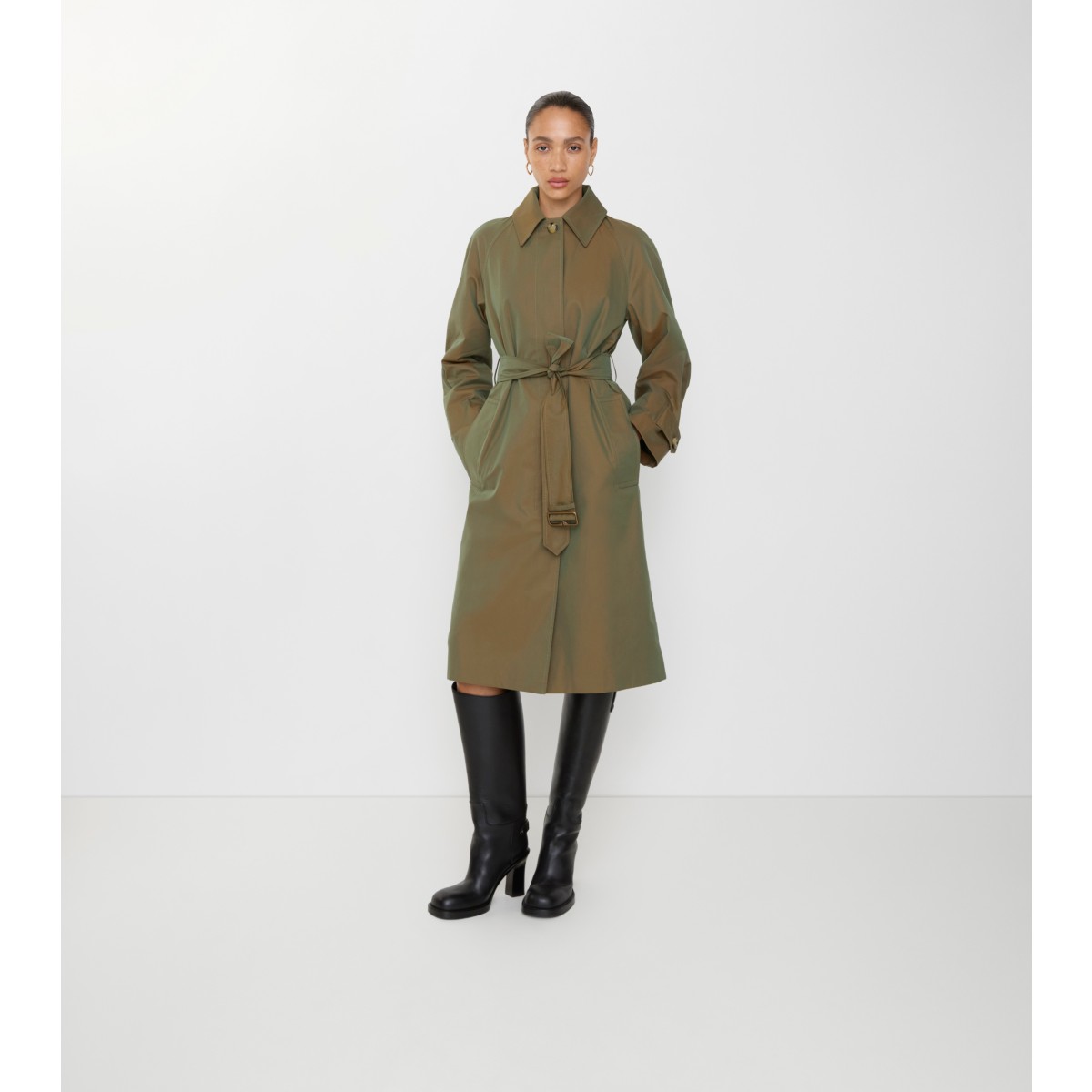  Check Long Gabardine Car Coat