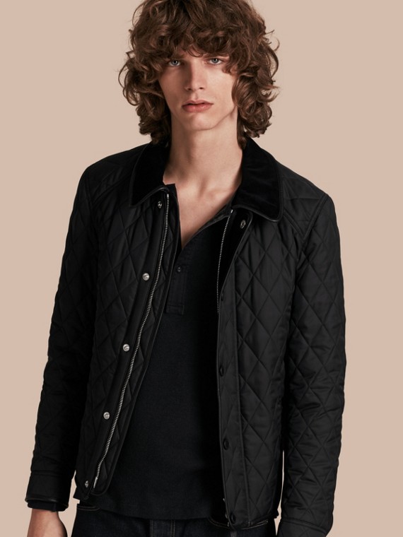 Men S Coats Jackets Burberry Leather Piping Corduroy Collar Quilted Jacket Black
