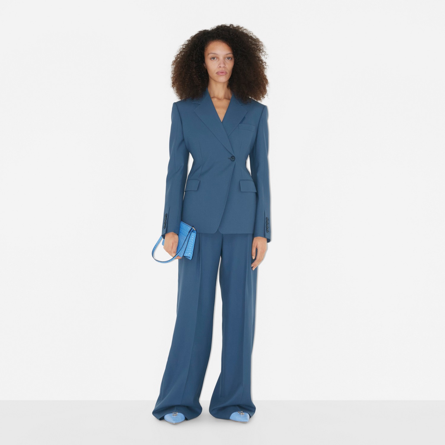 Calças estilo pantalona de lã com corte personalizado (Azul Marinho Suave) - Mulheres | Burberry® oficial