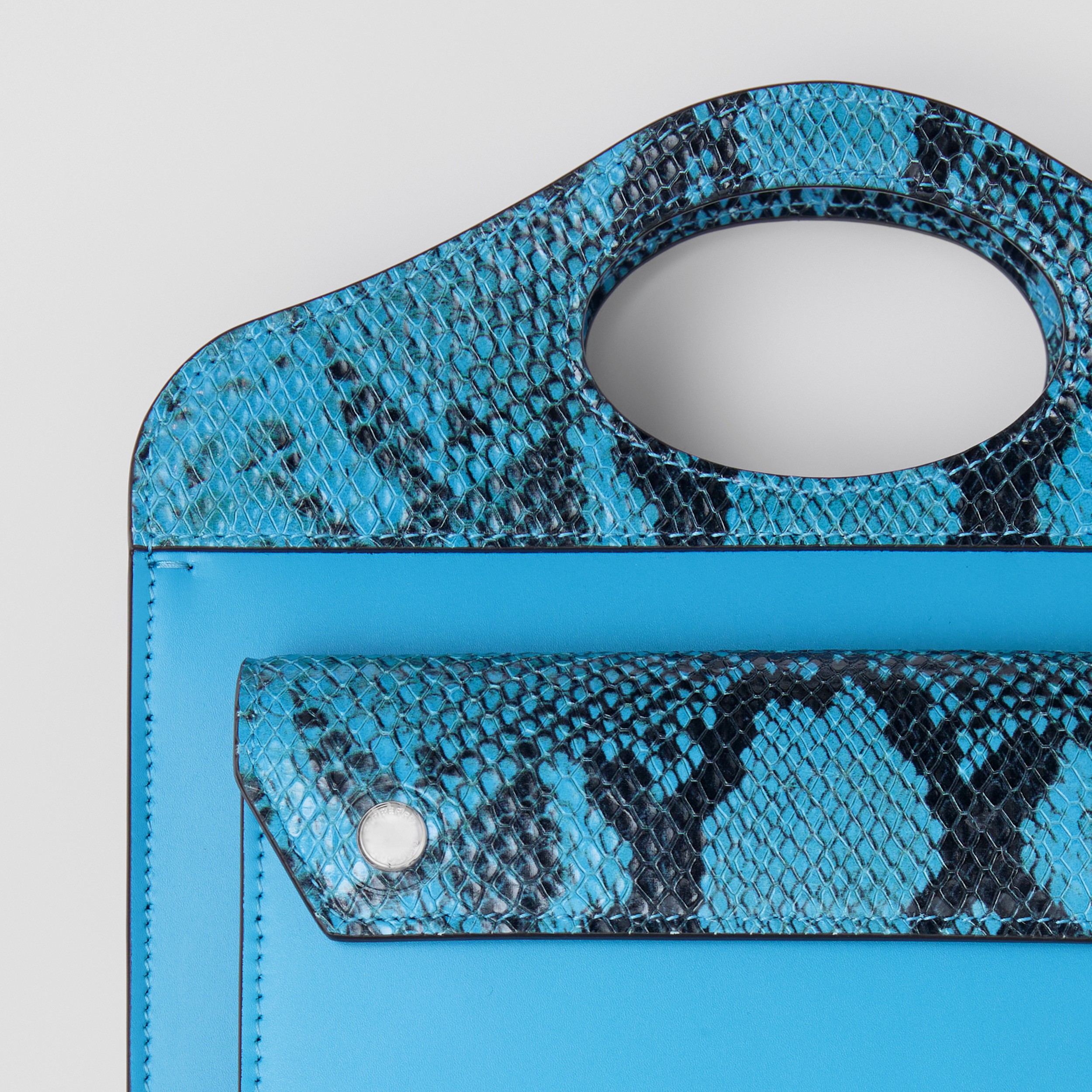 Mini Leather and Python Print Pocket Bag in Bright Sky Blue - Women | Burberry® Official - 2