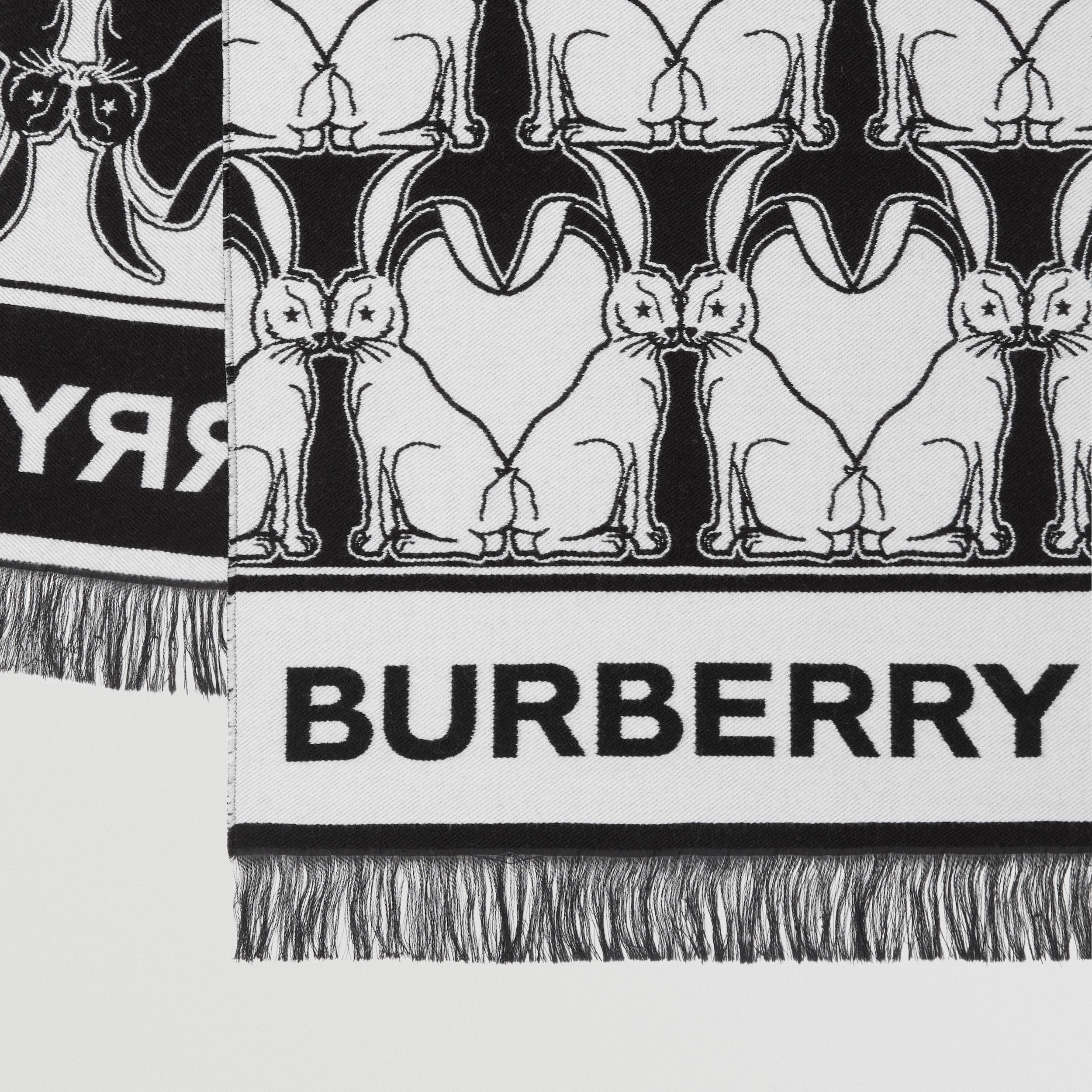 Bufanda en lana y seda con estampado de conejos (Negro) | Burberry® oficial - 2