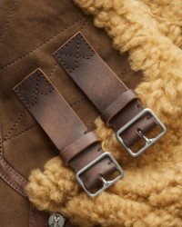 Close up shot of the buckles on the Burberry Aviator Jacket