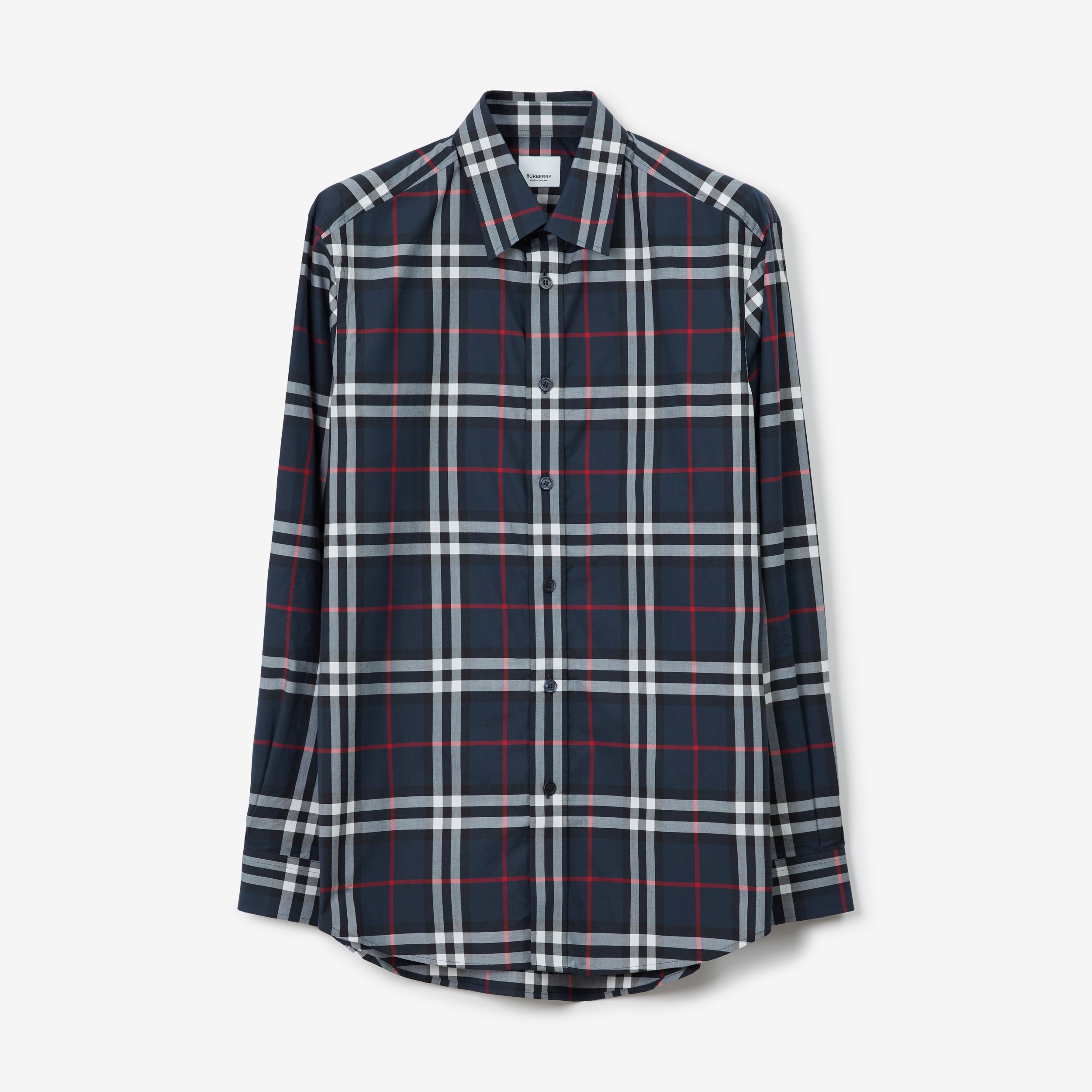 Camisa de popeline de algodão com estampa xadrez (Azul-marinho) - Homens | Burberry® oficial - 1