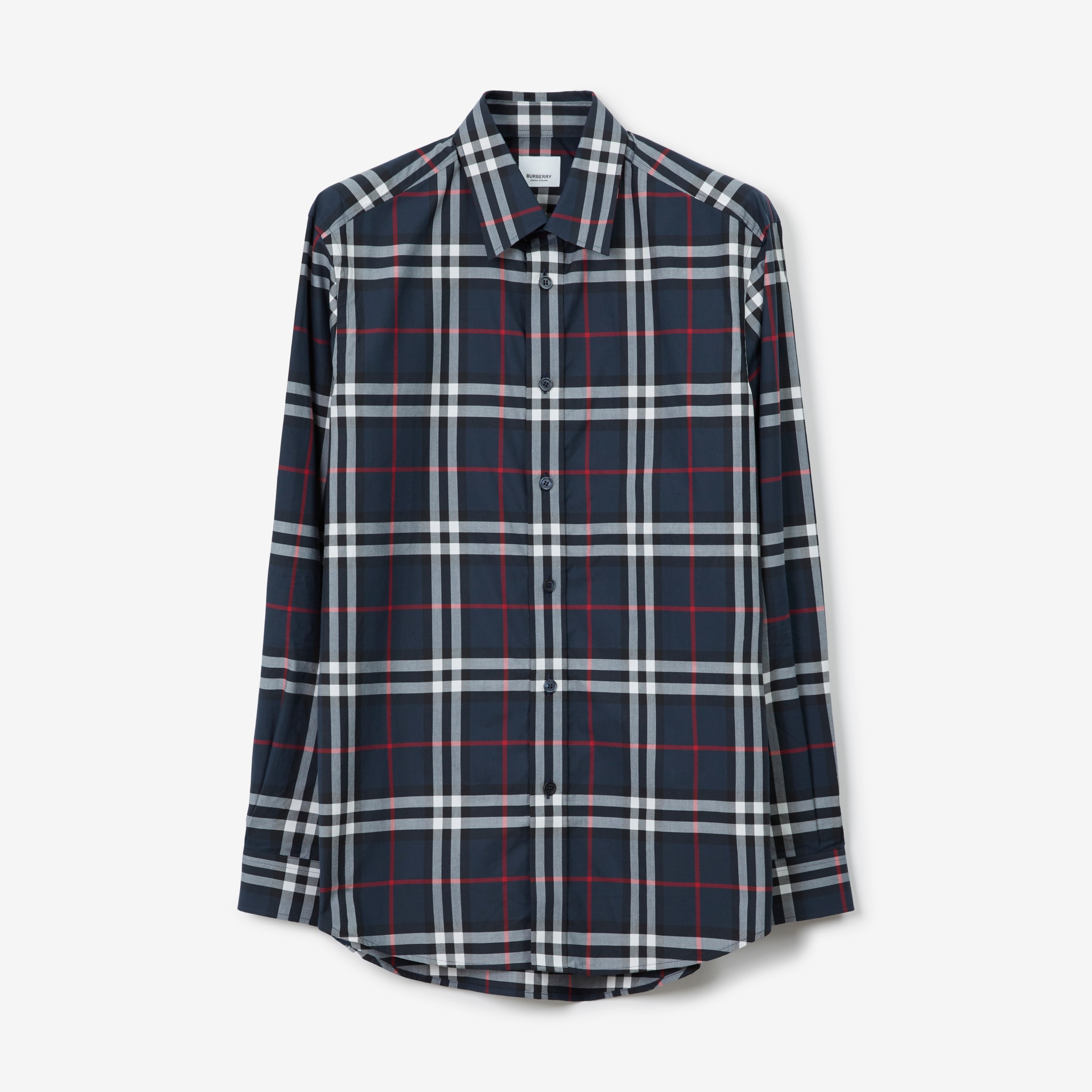 Check Cotton Poplin Shirt in Navy - Men | Burberry® Official