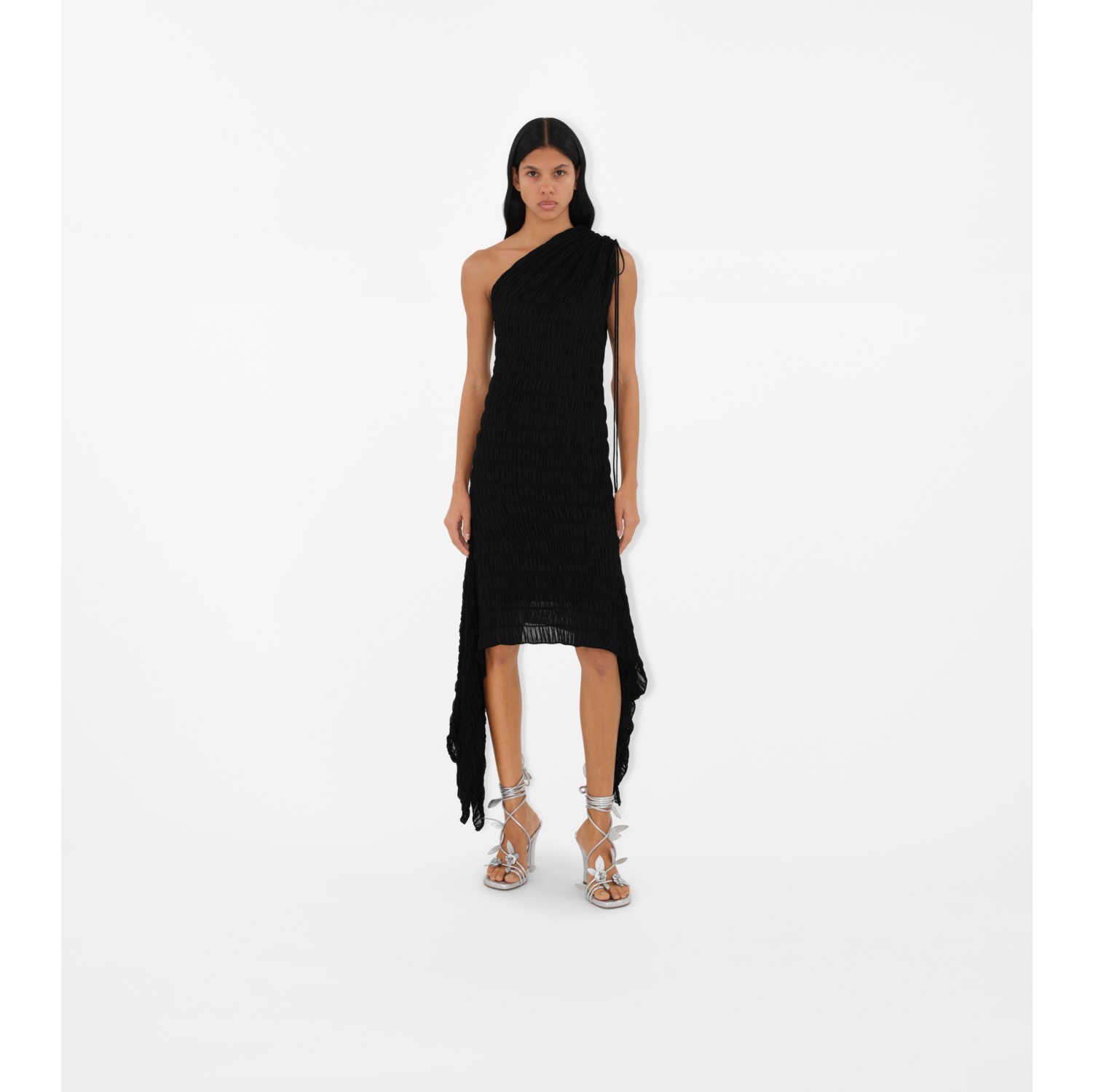 Shirred Dress in Black - Women, Technical | Burberry® Official