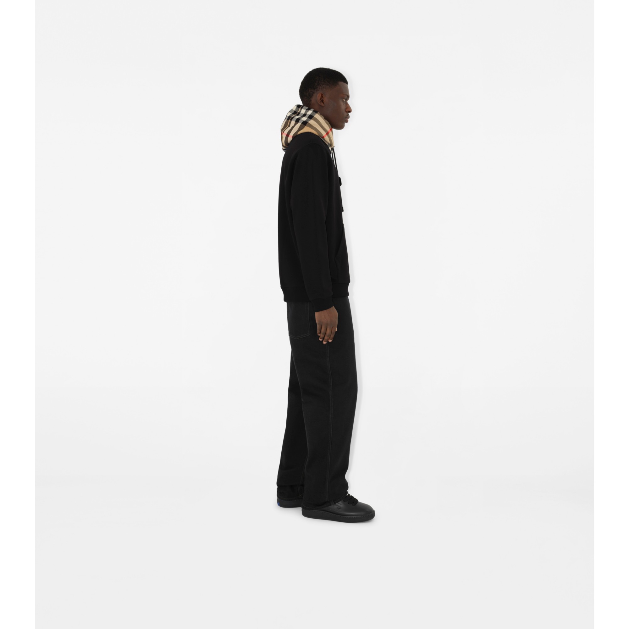 Check Hood Cotton Blend Hoodie in Black/birch brown - Men