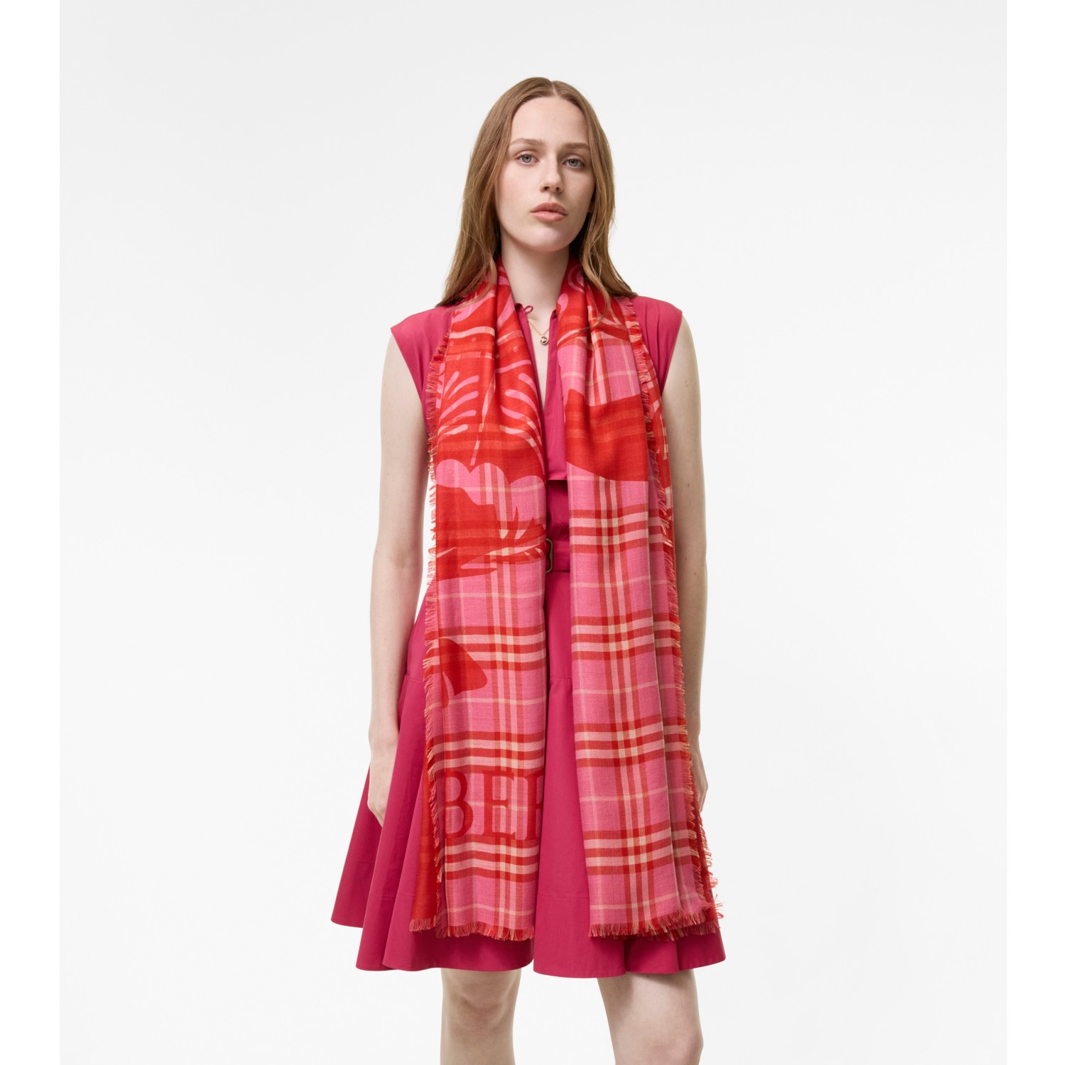 Wide EKD Check Wool Silk Scarf in Glaze pink | Burberry® Official