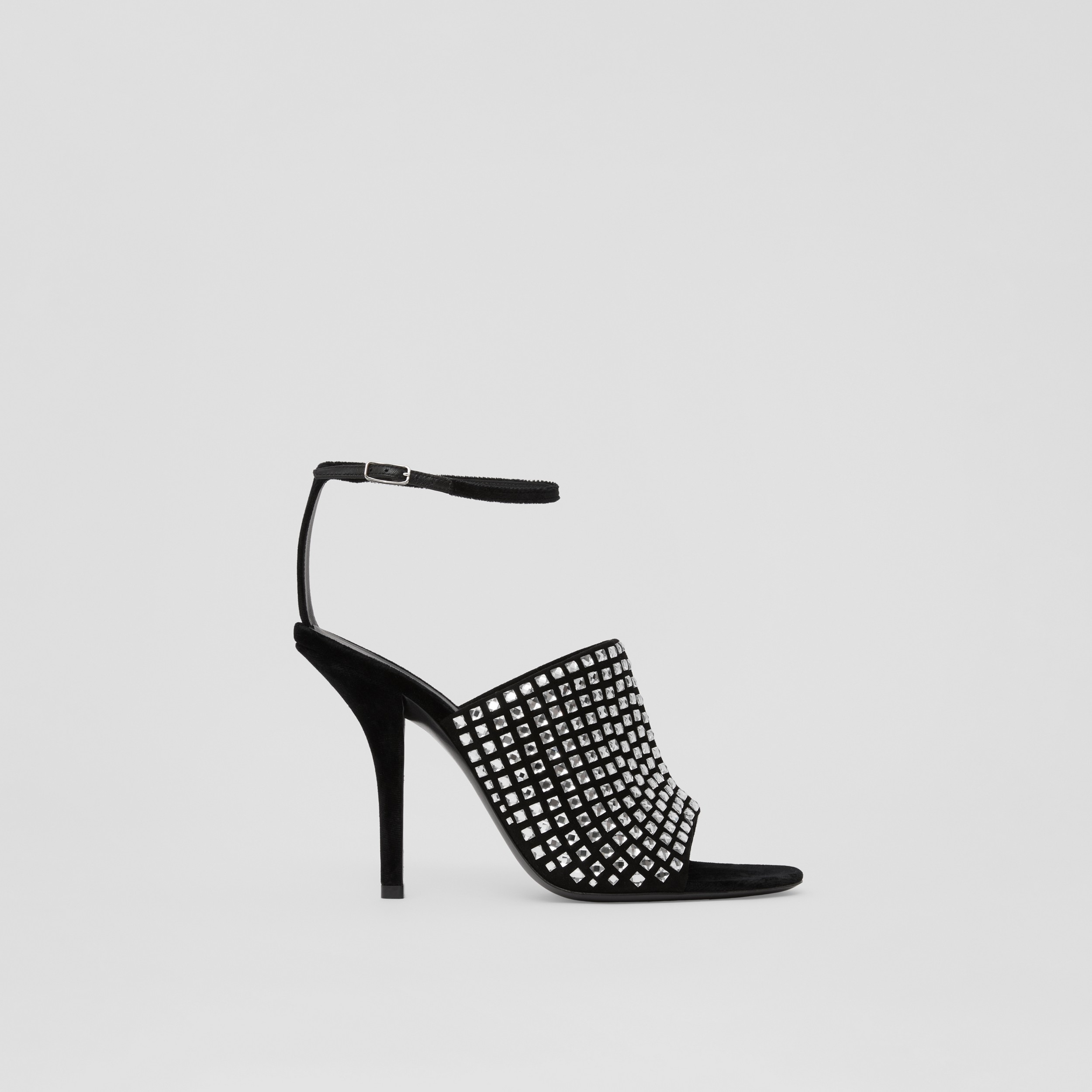 Crystal Detail Velvet Stiletto-heel Sandals in Black/crystal - Women | Burberry® Official - 4