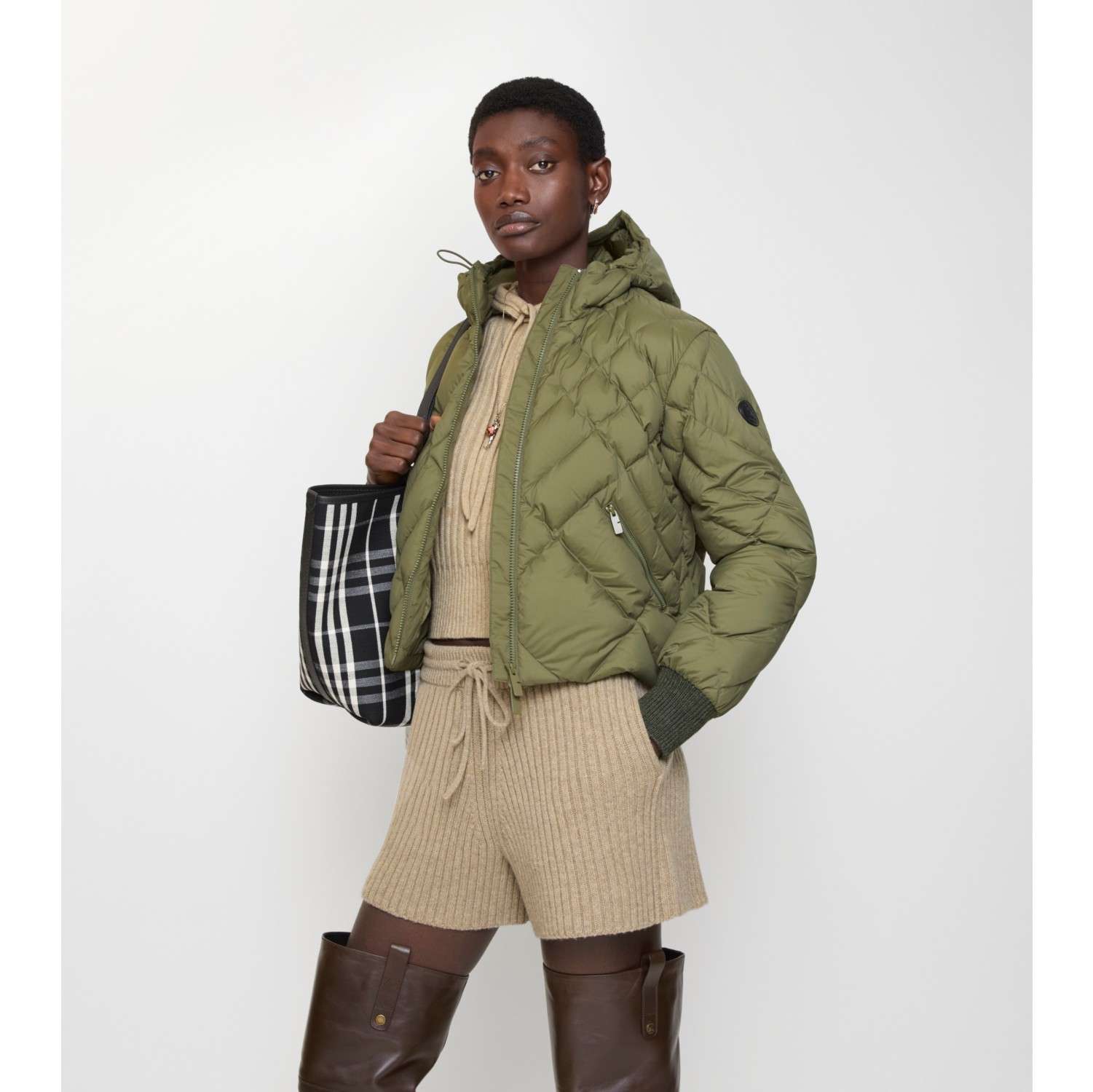 Wattierte Jacke „Delley“ aus Nylon mit genähtem Karomuster