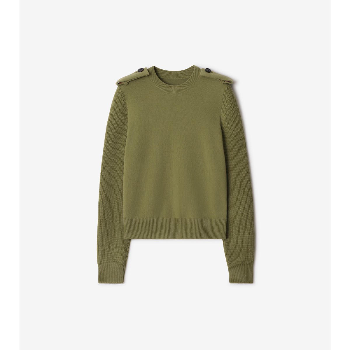 Burberry Check Epaulette Wool Cashmere Blend Sweater In Green