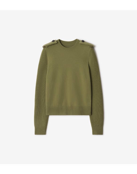 Check Epaulette Wool Cashmere Blend Sweater