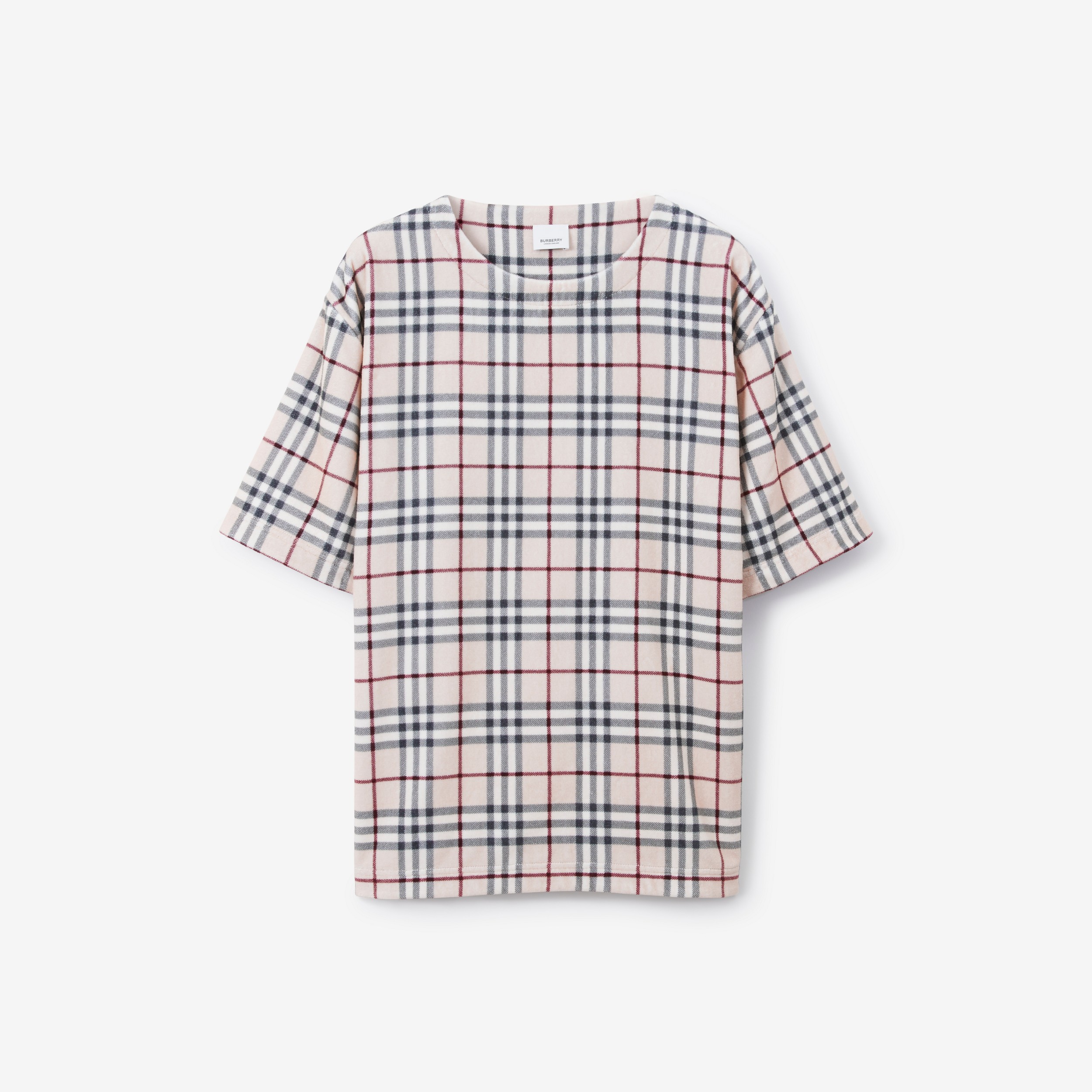 Check Cotton Towelling T-shirt in Stone - Men | Burberry® Official - 1