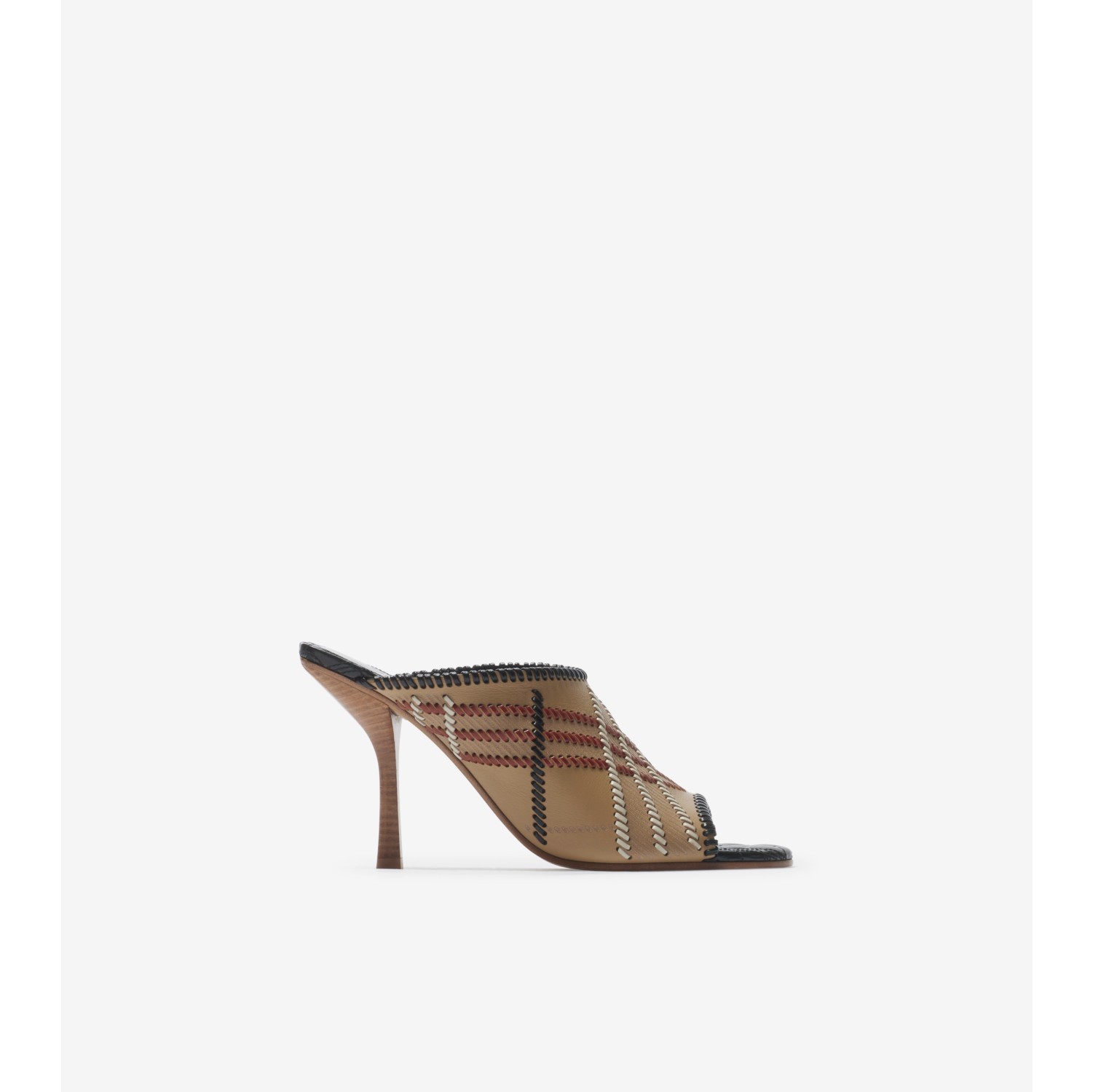 Check Leather Cabana Mules