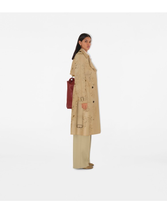 Long Cutout Daisy Suede Trench Coat