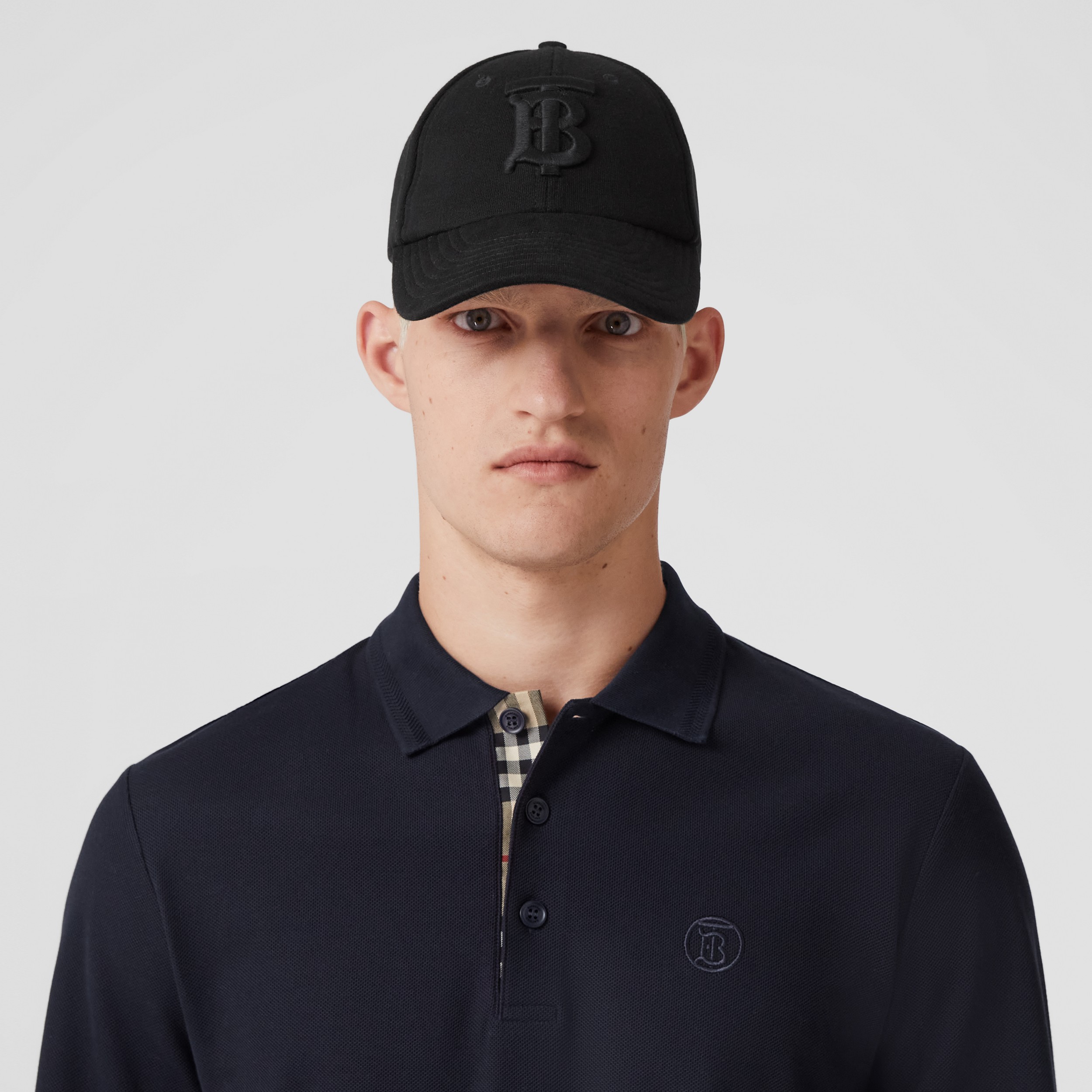 Long-sleeve Monogram Motif Cotton Piqué Polo Shirt in Coal Blue - Men | Burberry® Official - 2