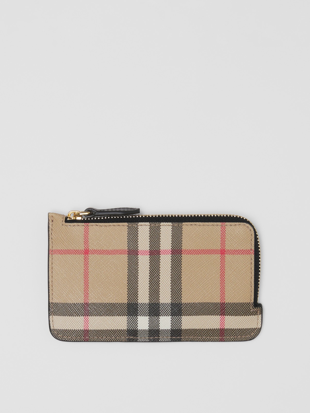 Bio-based Vintage Check and Leather Zip Card Case in Black