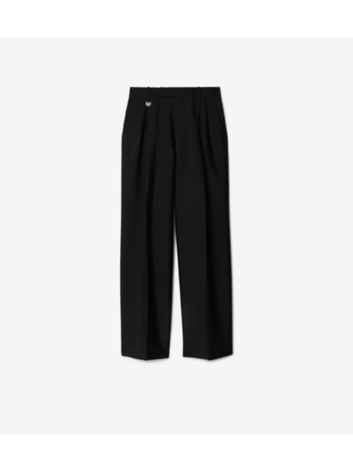 Burberry Wool Silk Pleated Tailored Trousers In Black