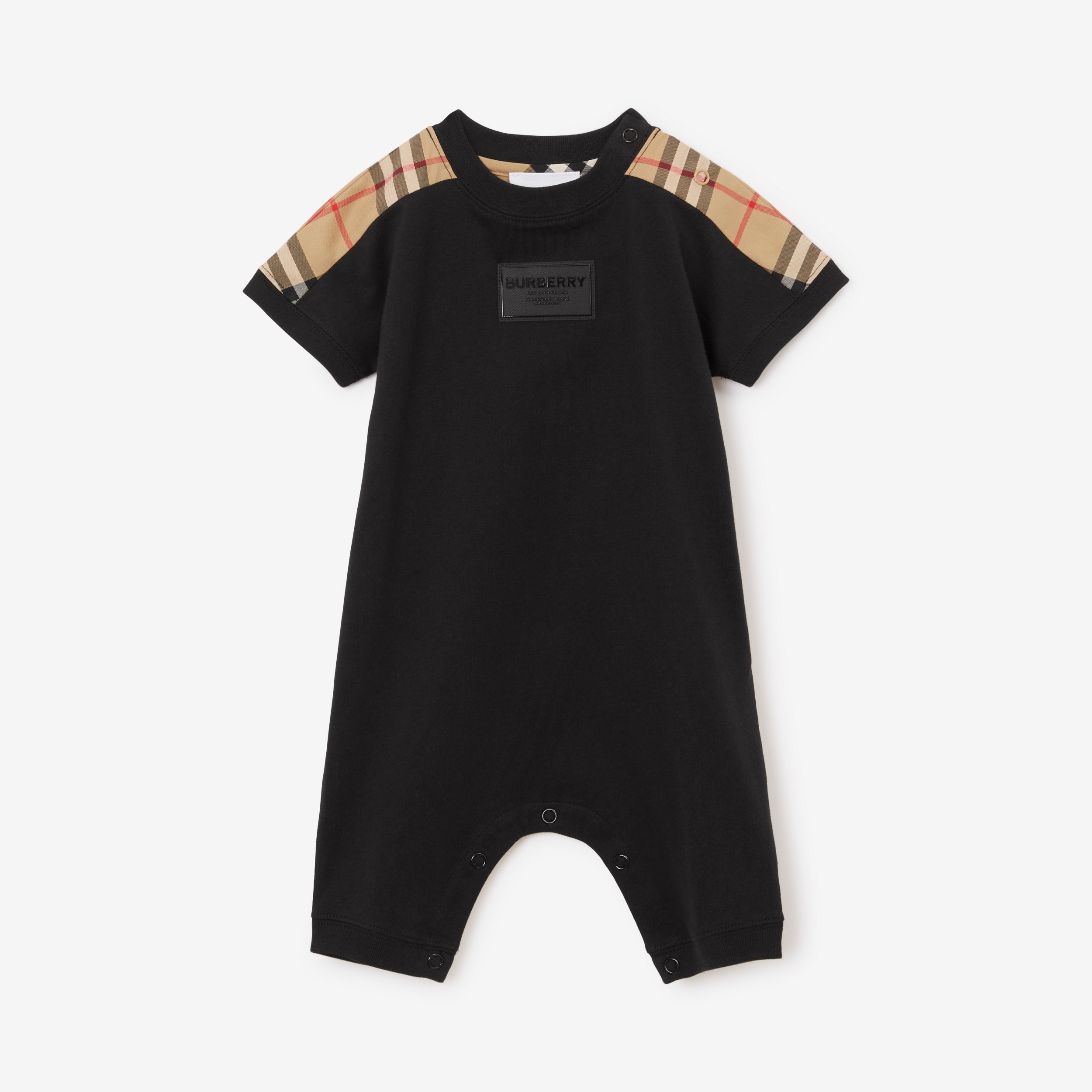 格纹裁片棉质婴儿连身衣 (黑色) - 儿童 | Burberry® 博柏利官网 - 1