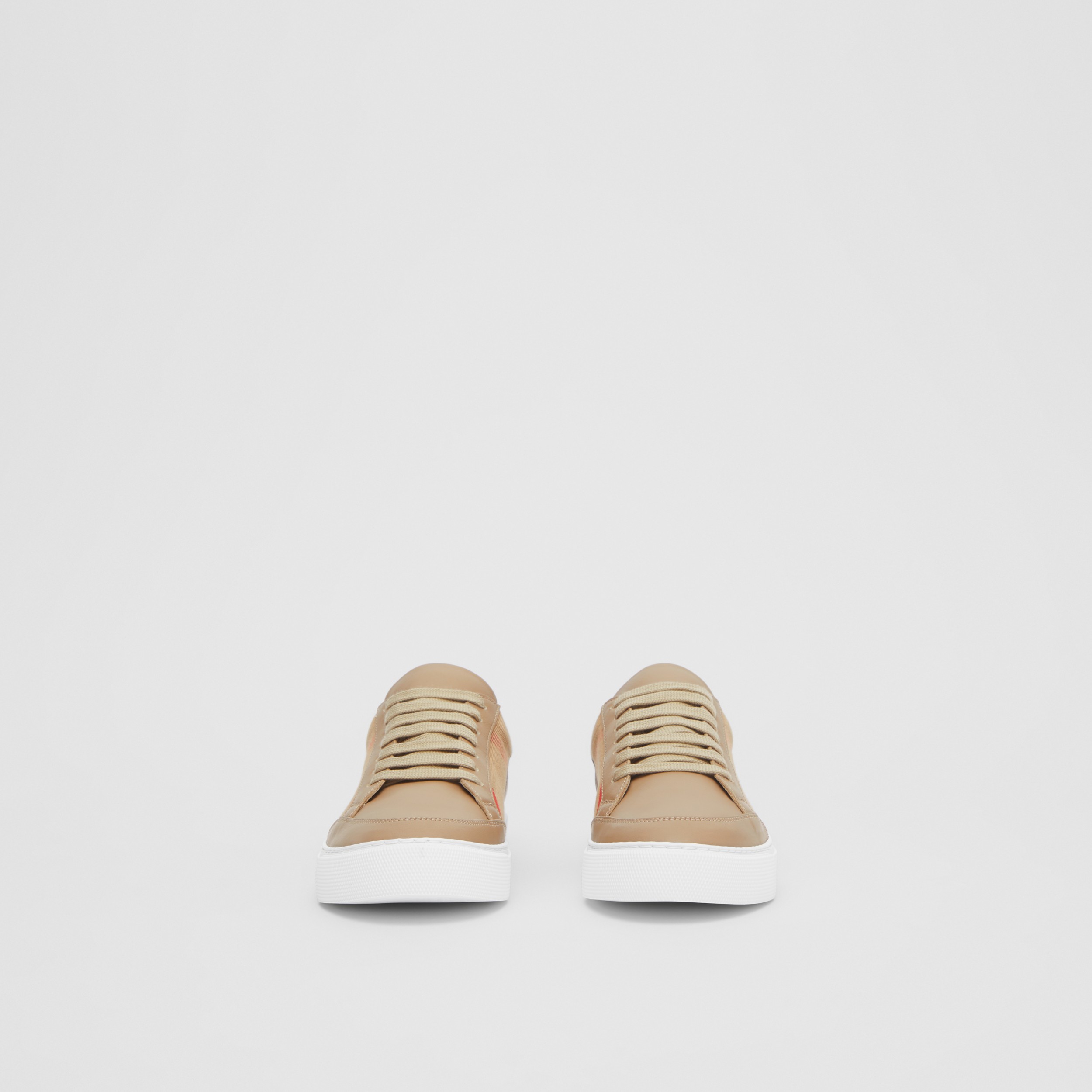 House Check Cotton and Leather Sneakers in Tan - Women | Burberry® Official - 4