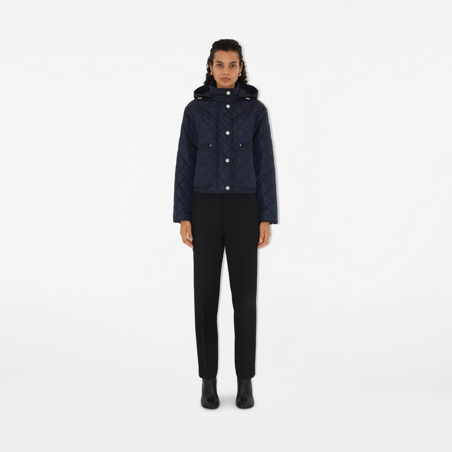 Cropped Quilted Nylon Jacket in Storm - Women | Burberry Cropped Quilted Nylon Jacket in Storm - Women | Burberry