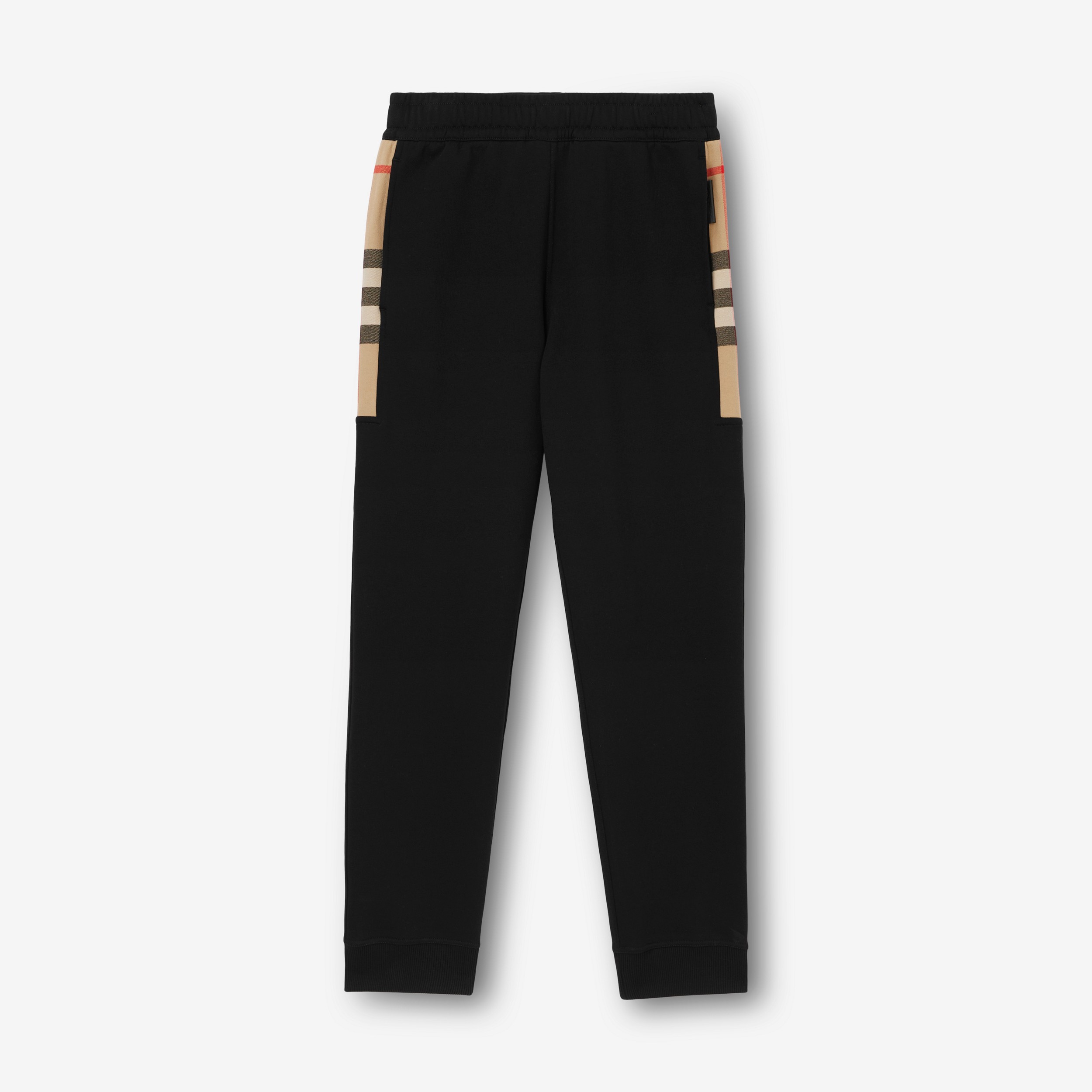 Pantaloni da jogging in cotone con inserti Check (Nero/beige Archivio) - Uomo | Sito ufficiale Burberry® - 1