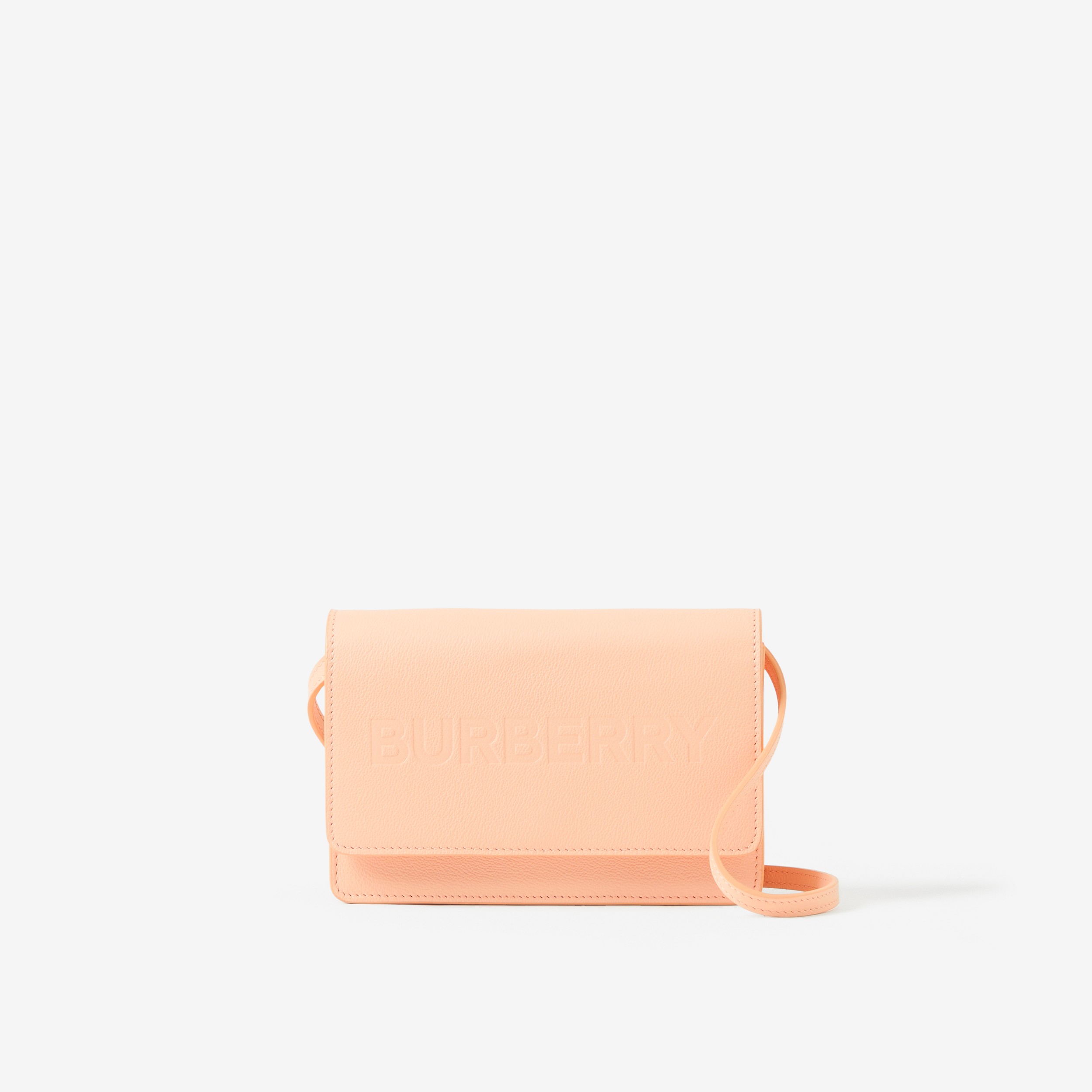 Logo Embossed Leather Small Crossbody Bag in Peach Pink - Women | Burberry® Official - 1