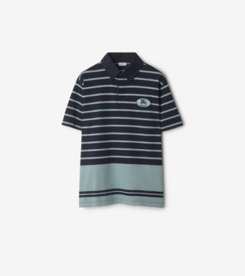 ストライプ コットンポロシャツ (インデックスブルー) - メンズ