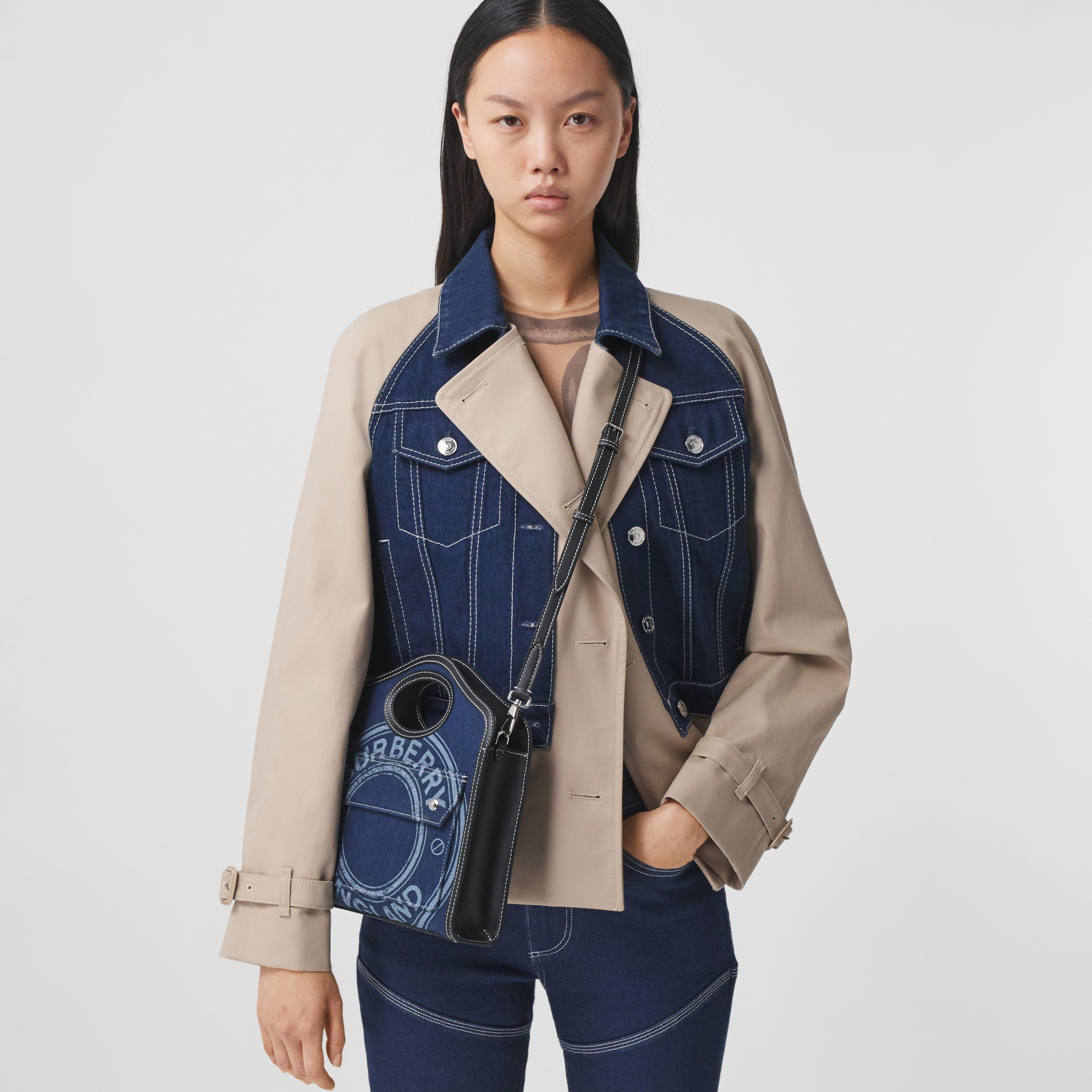 Mini Logo Graphic Denim and Leather Pocket Bag in Dark Canvas Blue