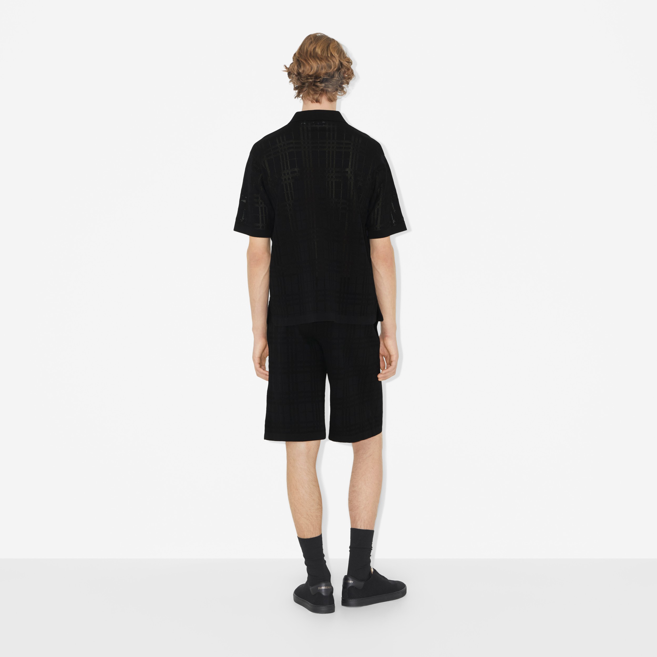 Check Technical Cotton Oversized Polo Shirt in Black - Men | Burberry® Official - 4