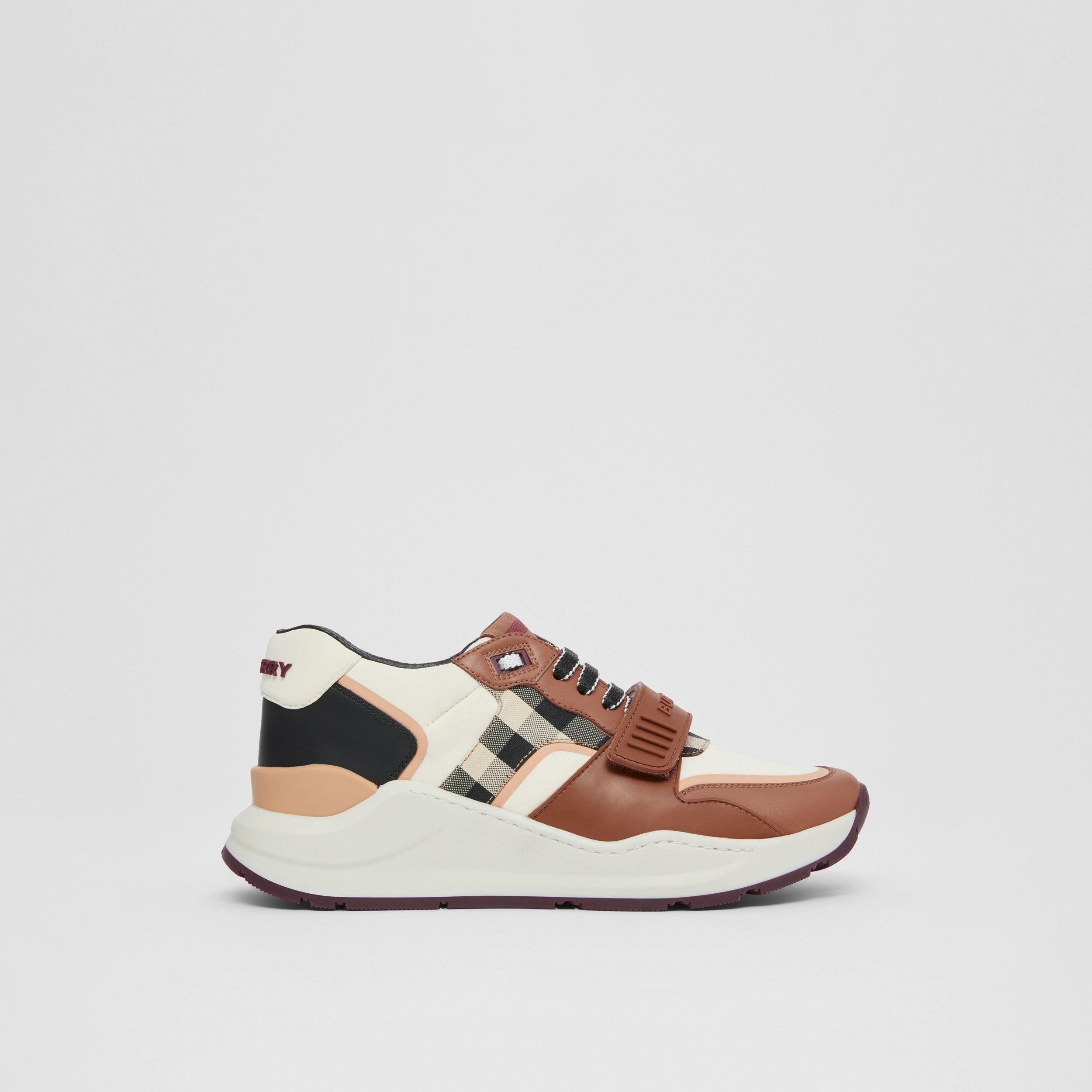 Check Cotton, Nylon and Leather Sneakers in White/birch Brown - Women | Burberry® Official - 1