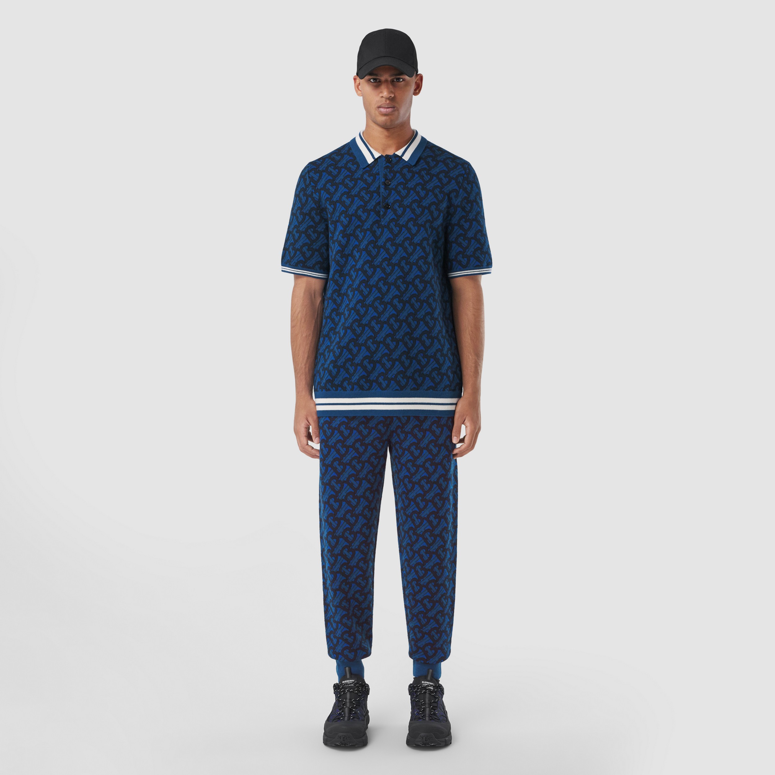 Monogram Wool Jacquard Polo Shirt in Royal Blue - Men | Burberry® Official - 1