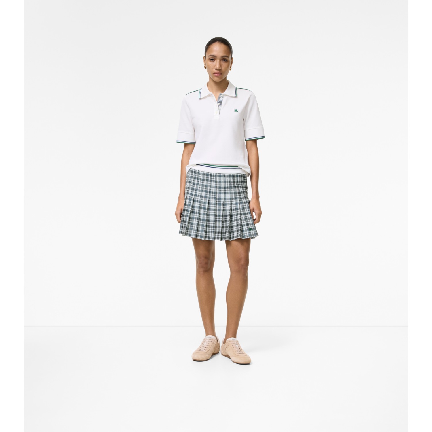 Pleated Check Jersey Mini Skirt