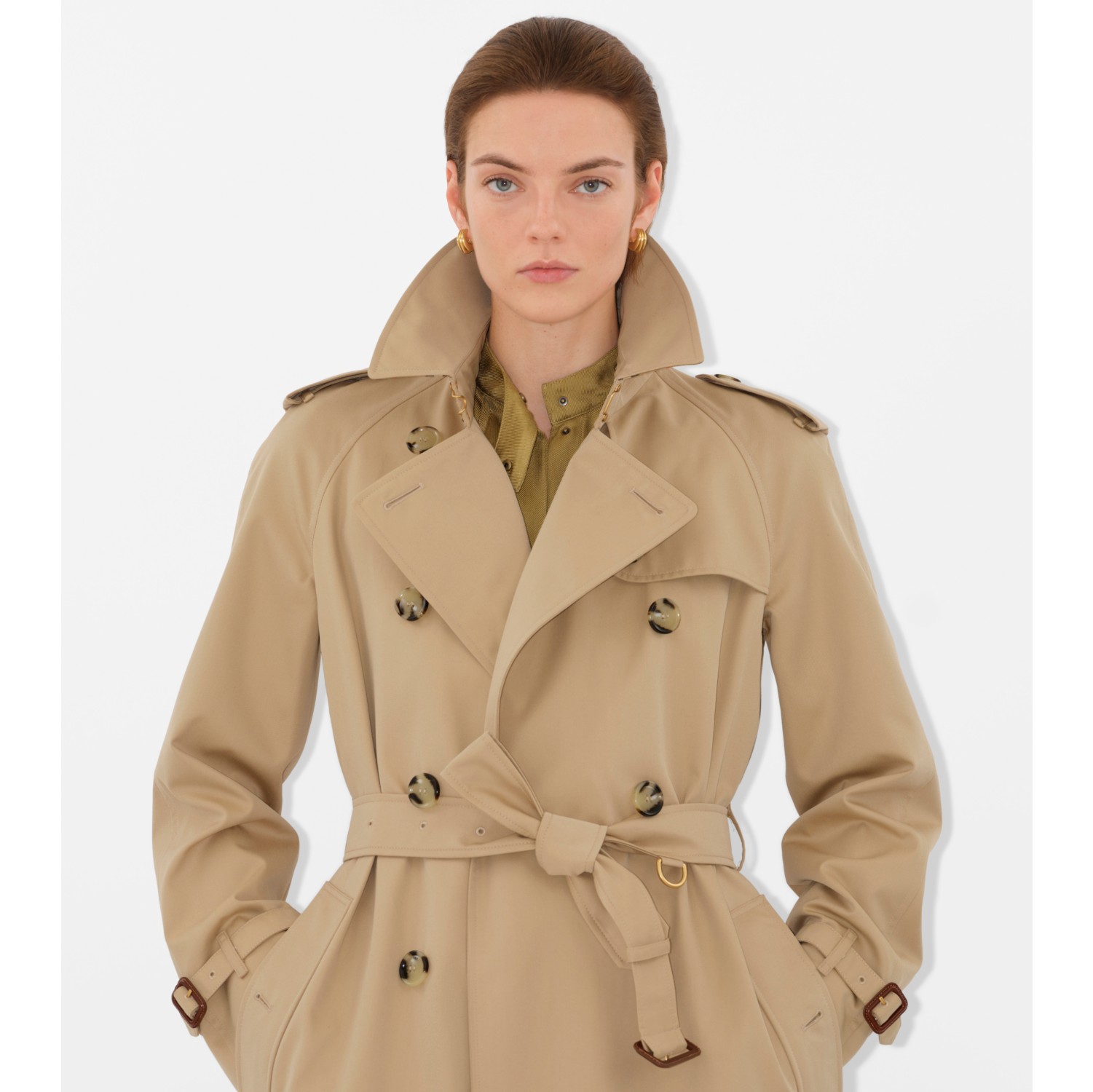 Long Waterloo Heritage Trench Coat in Honey beige - Women, Cotton Gabardine | Burberry® Official